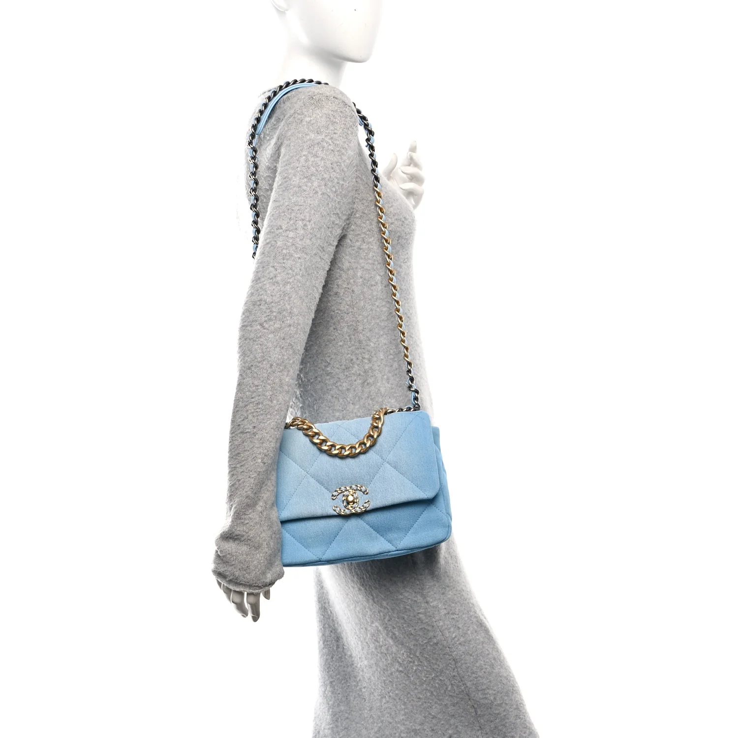 Denim Quilted Medium Chanel 19 Flap Light Blue - Image 2