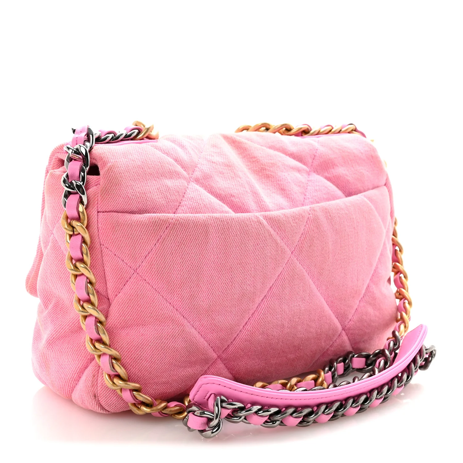 Denim Quilted Medium Chanel 19 Flap Neon Pink - Image 3