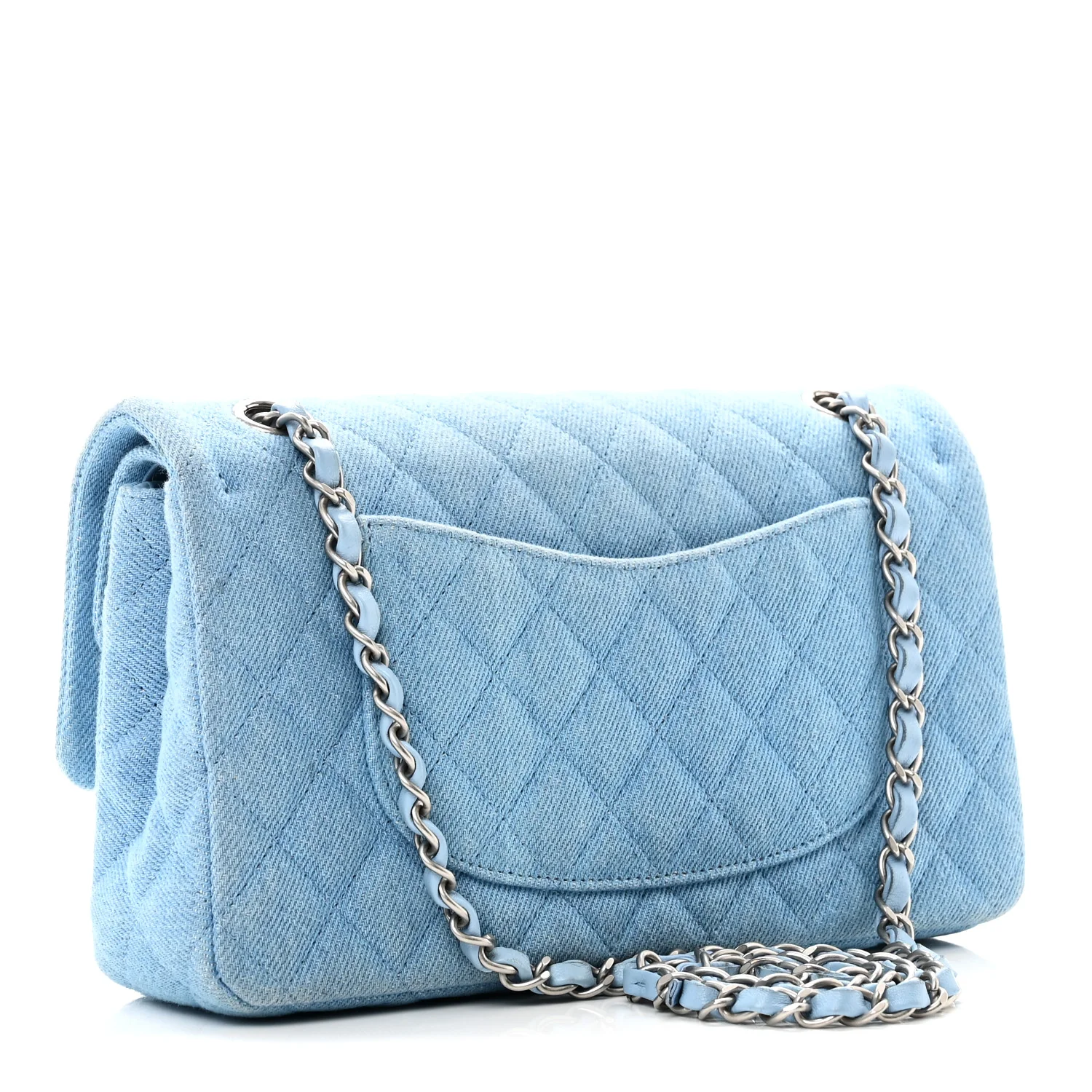 Denim Quilted Medium Double Flap Light Blue - Image 3