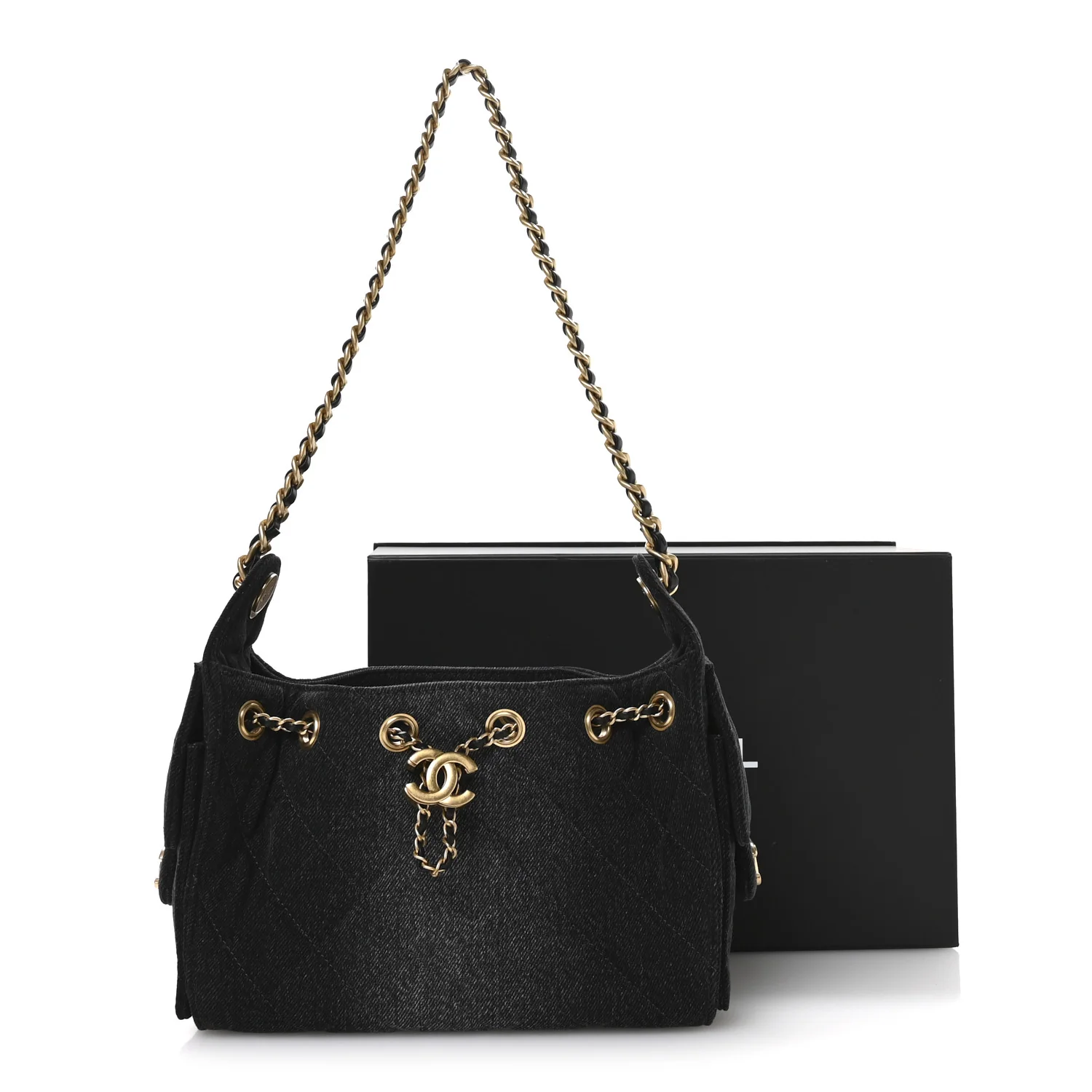 Denim Quilted Mini Chanel 25 Handbag Black - Image 11