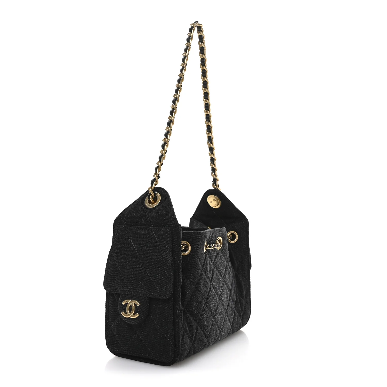 Denim Quilted Mini Chanel 25 Handbag Black - Image 3