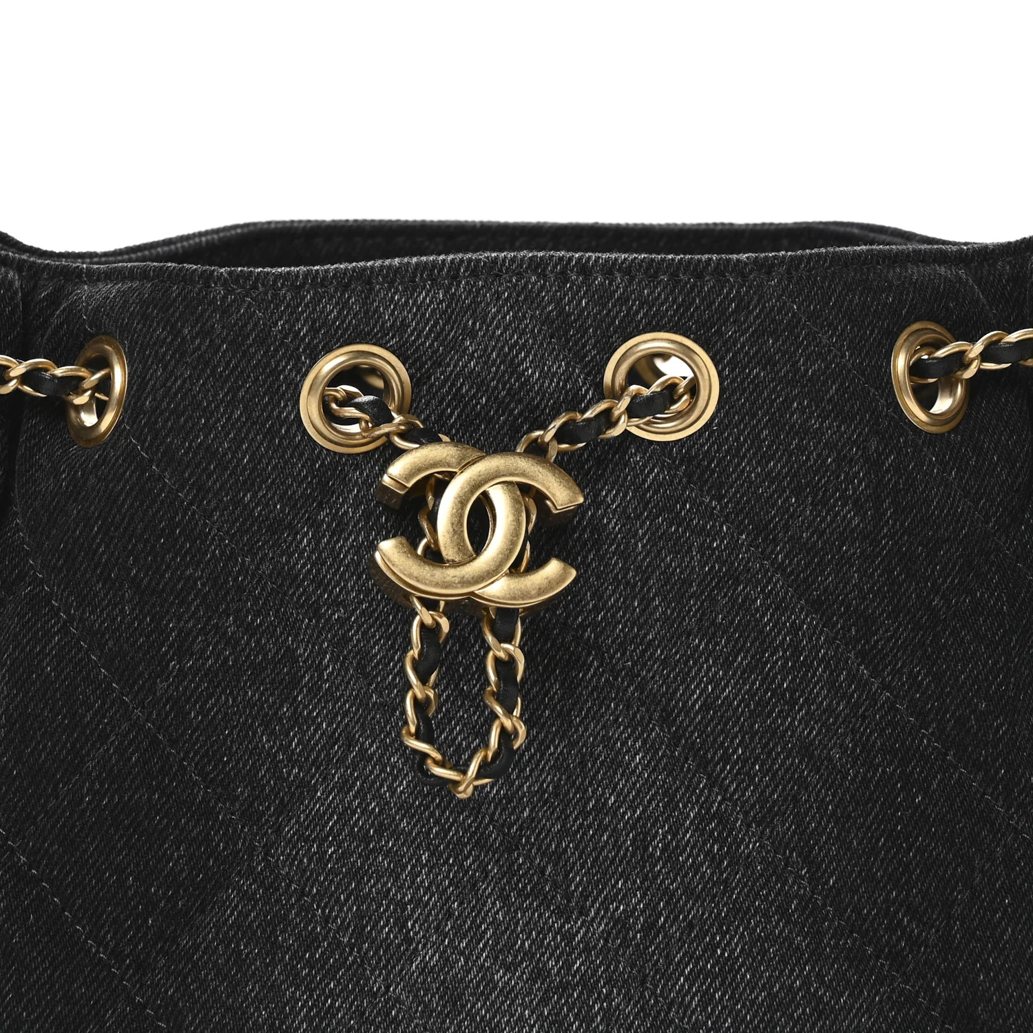 Denim Quilted Mini Chanel 25 Handbag Black - Image 8