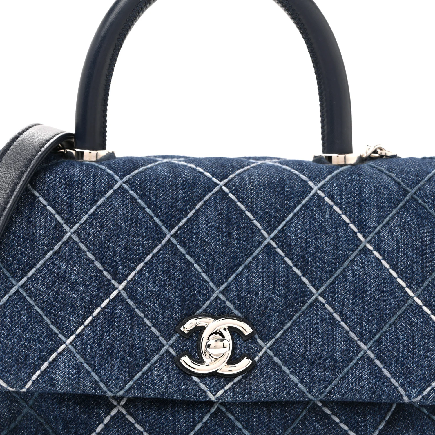 Denim Quilted Mini Coco Handle Flap Blue - Image 21