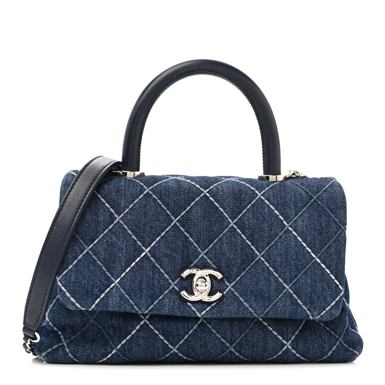 Denim Quilted Mini Coco Handle Flap Blue - Image 3