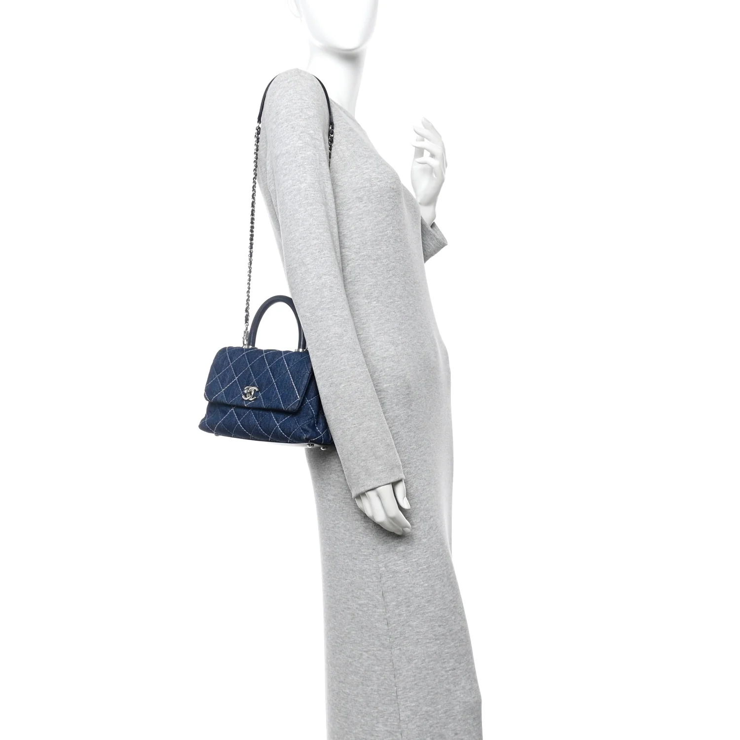 Denim Quilted Mini Coco Handle Flap Blue - Image 4