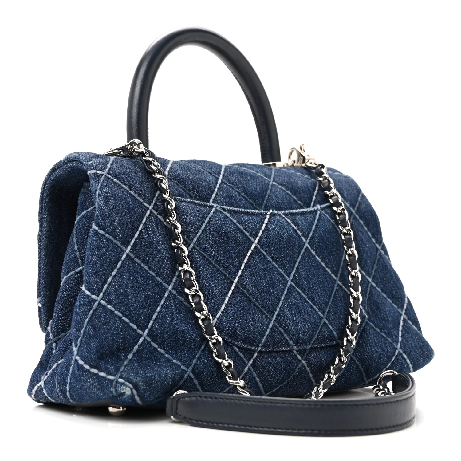 Denim Quilted Mini Coco Handle Flap Blue - Image 7
