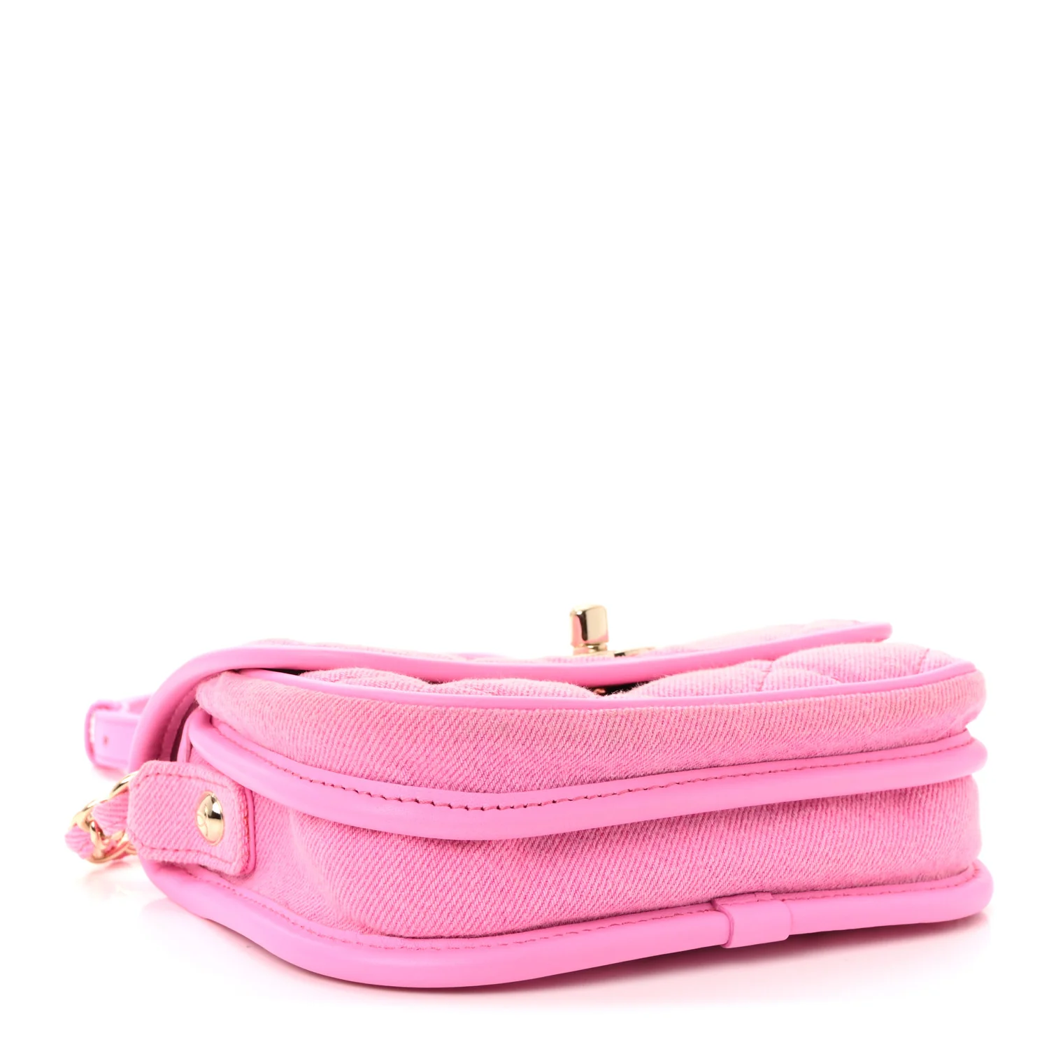 Denim Quilted Mini Messenger Flap Neon Pink - Image 4