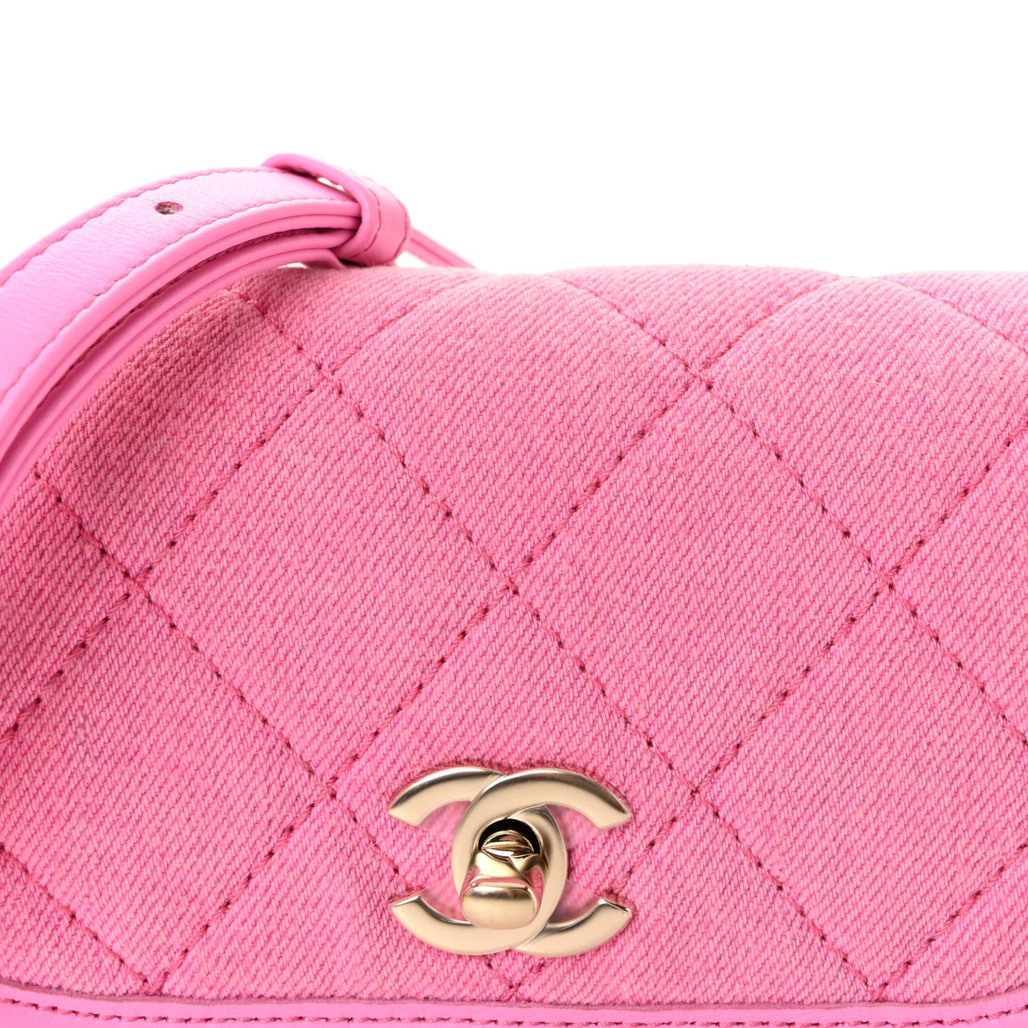 Denim Quilted Mini Messenger Flap Neon Pink - Image 8