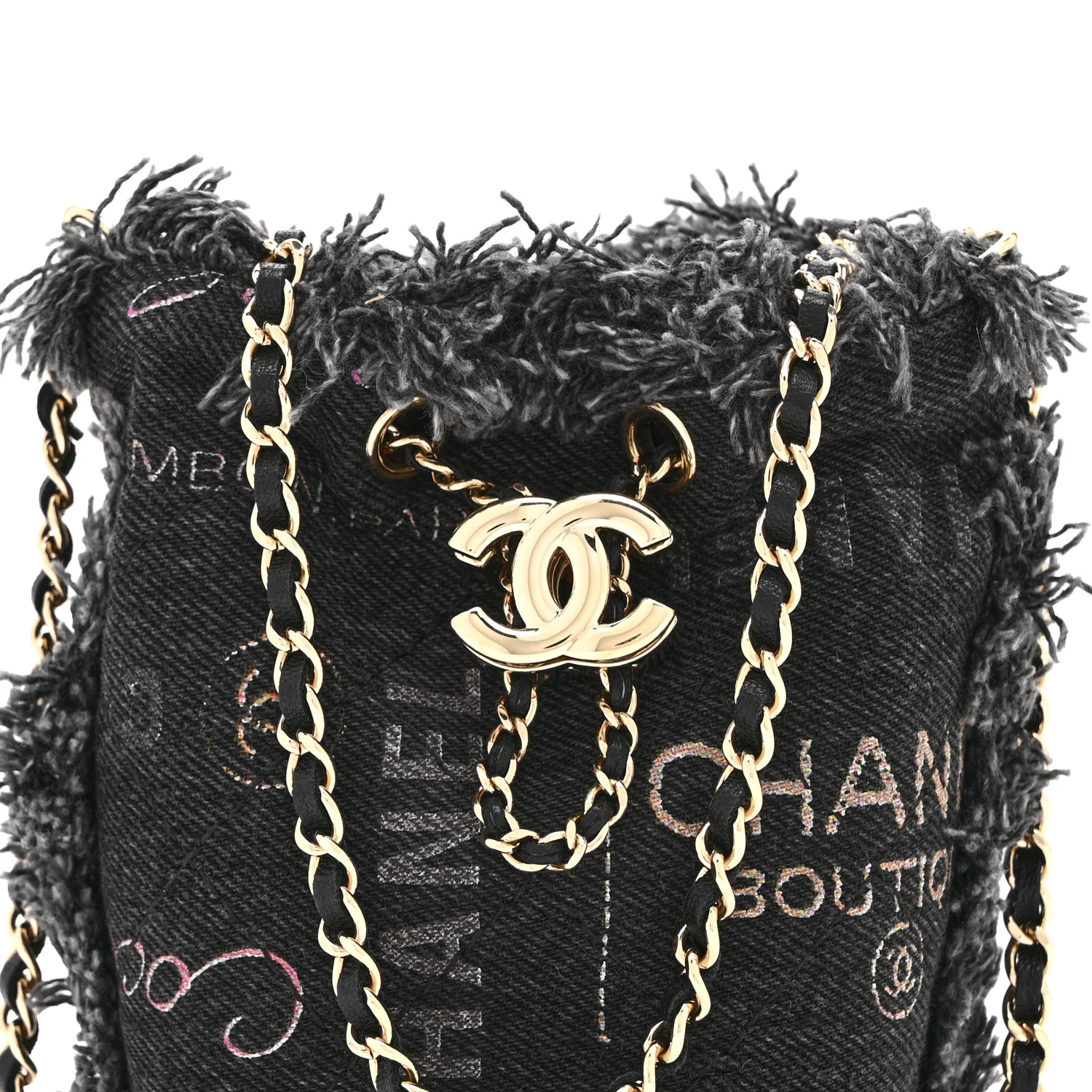 Denim Quilted Mood Mini Bucket With Chain Black Multicolor - Image 8