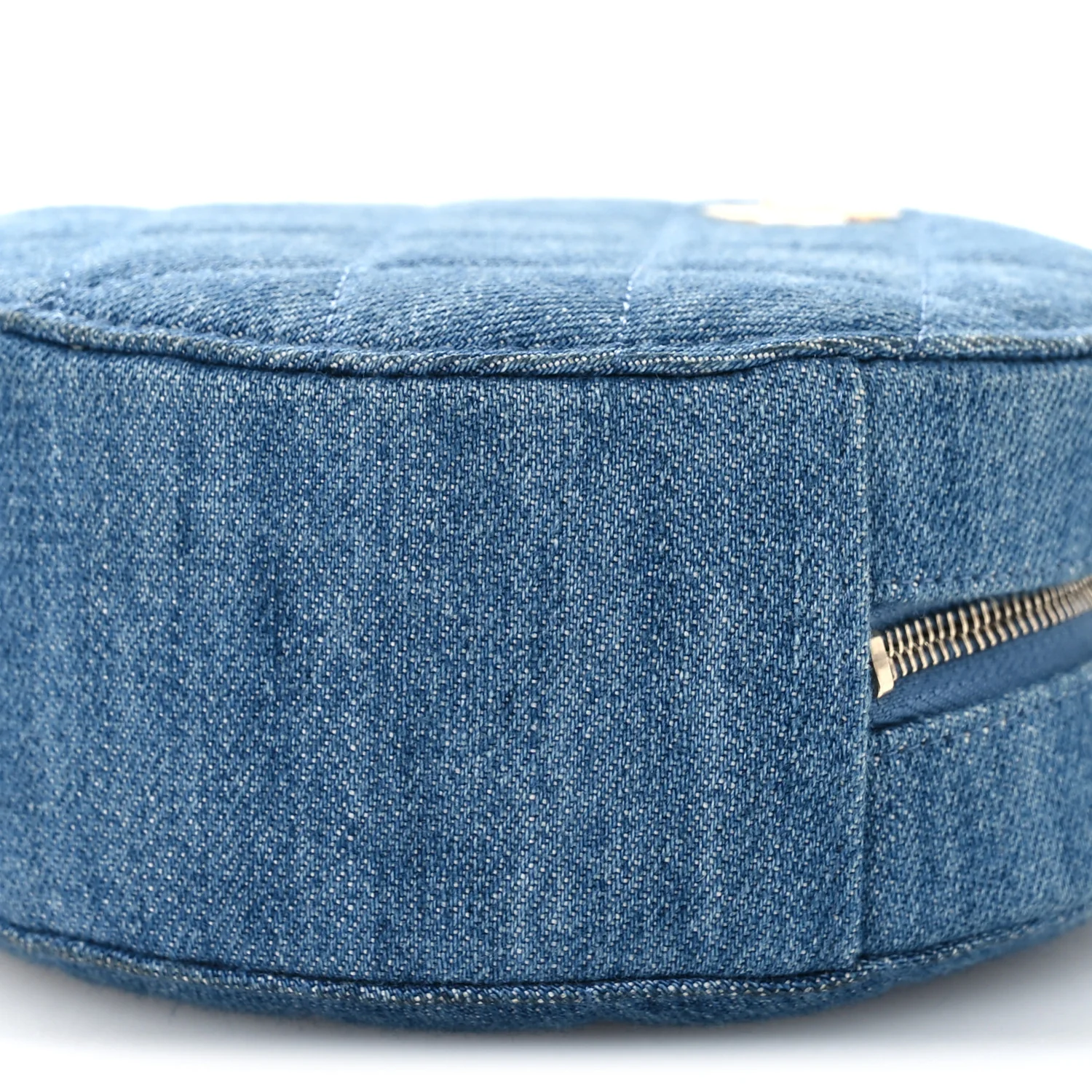 Denim Quilted Round Pearl Crush Clutch With Chain Blue - Image 10