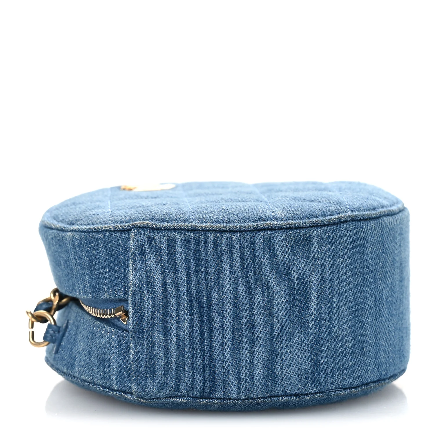 Denim Quilted Round Pearl Crush Clutch With Chain Blue - Image 9