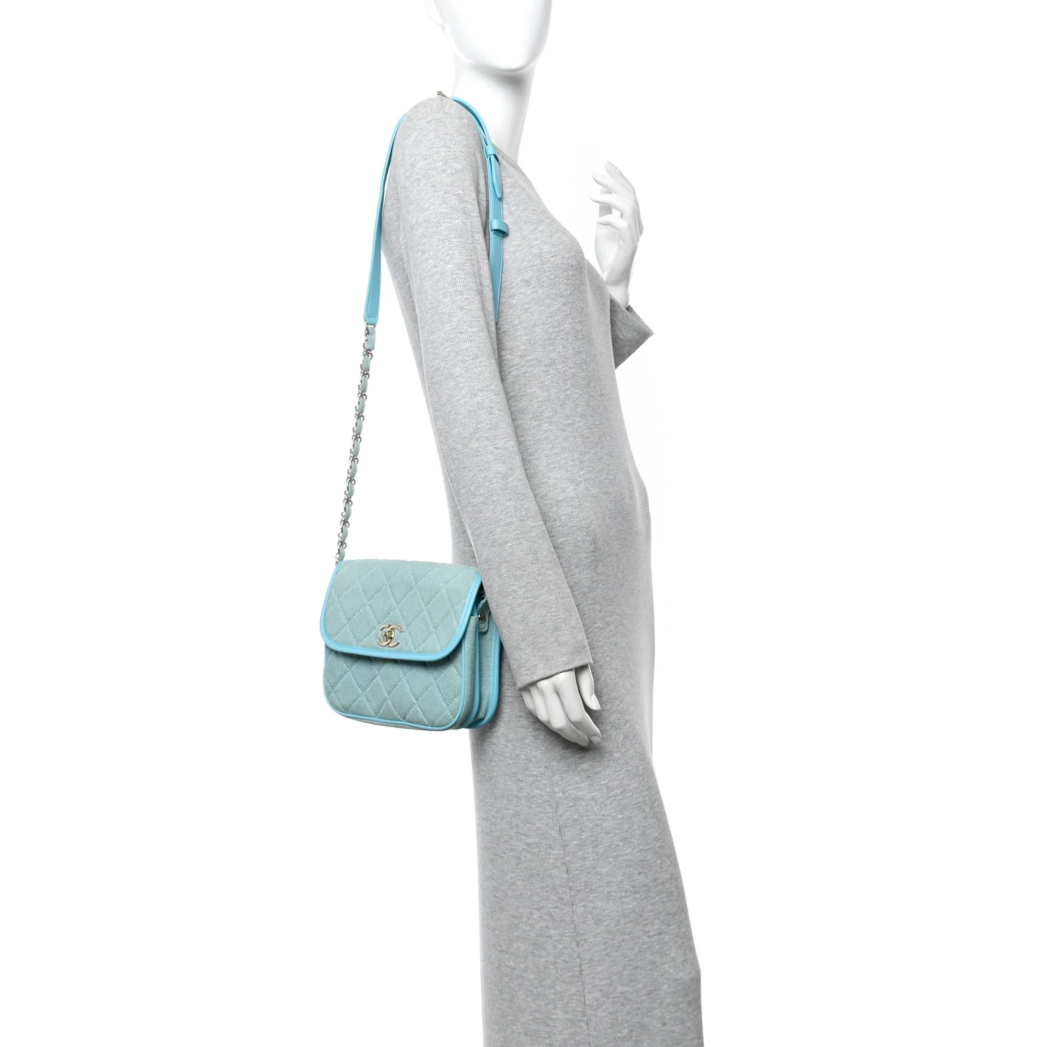 Denim Quilted Small Messenger Flap Neon Blue - Image 2