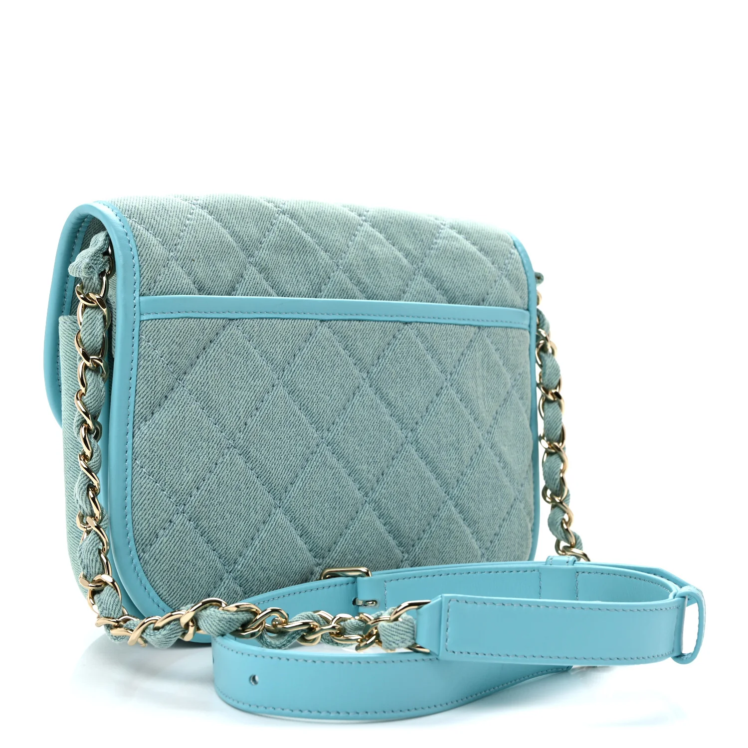 Denim Quilted Small Messenger Flap Neon Blue - Image 3