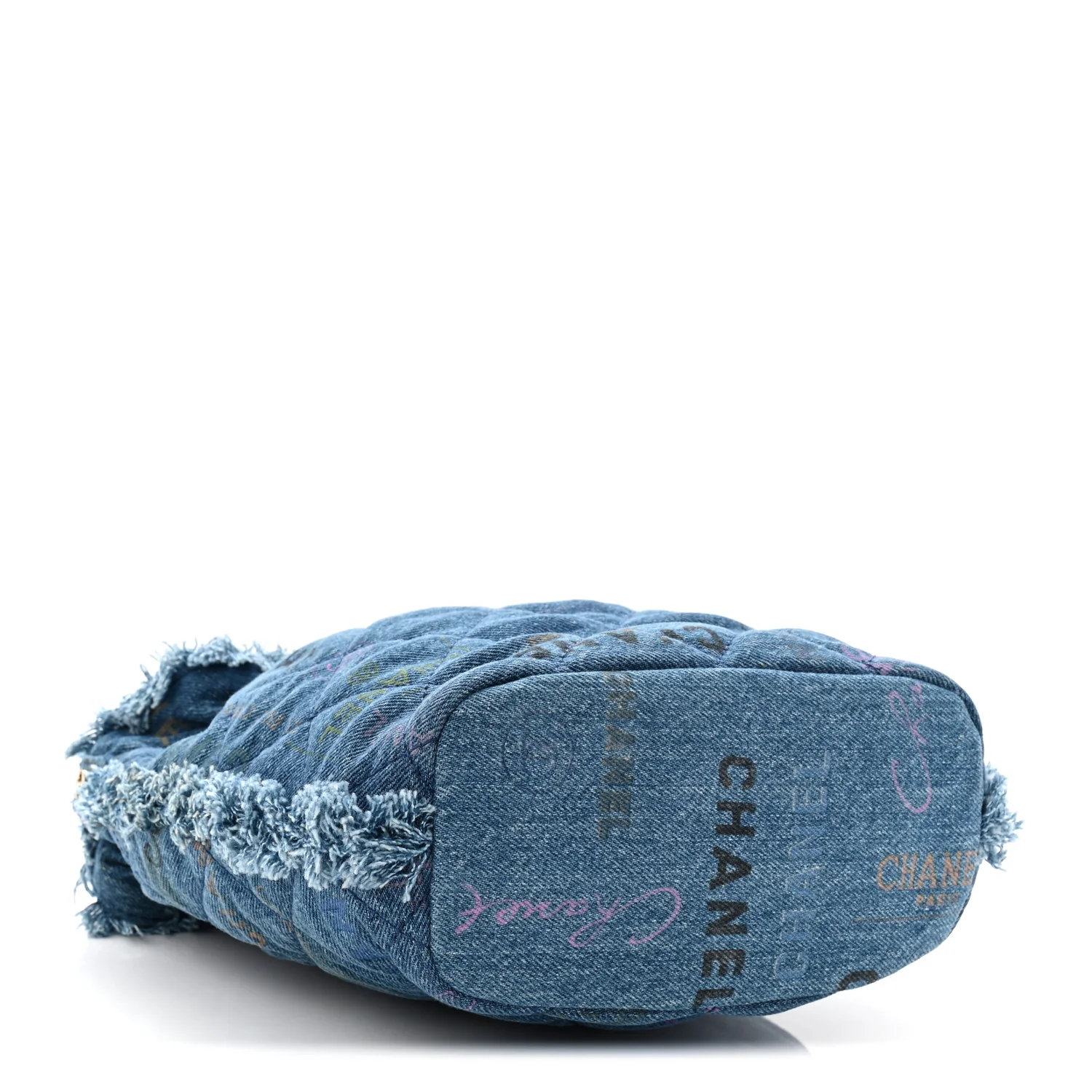 Denim Quilted Small Mood Bucket With Chain Blue Yellow Orange - Image 3