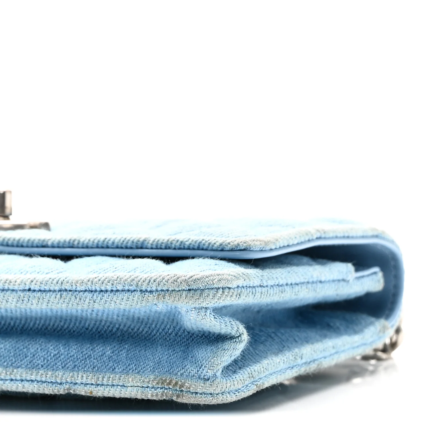 Denim Quilted Sweetheart Wallet On Chain WOC Blue - Image 11