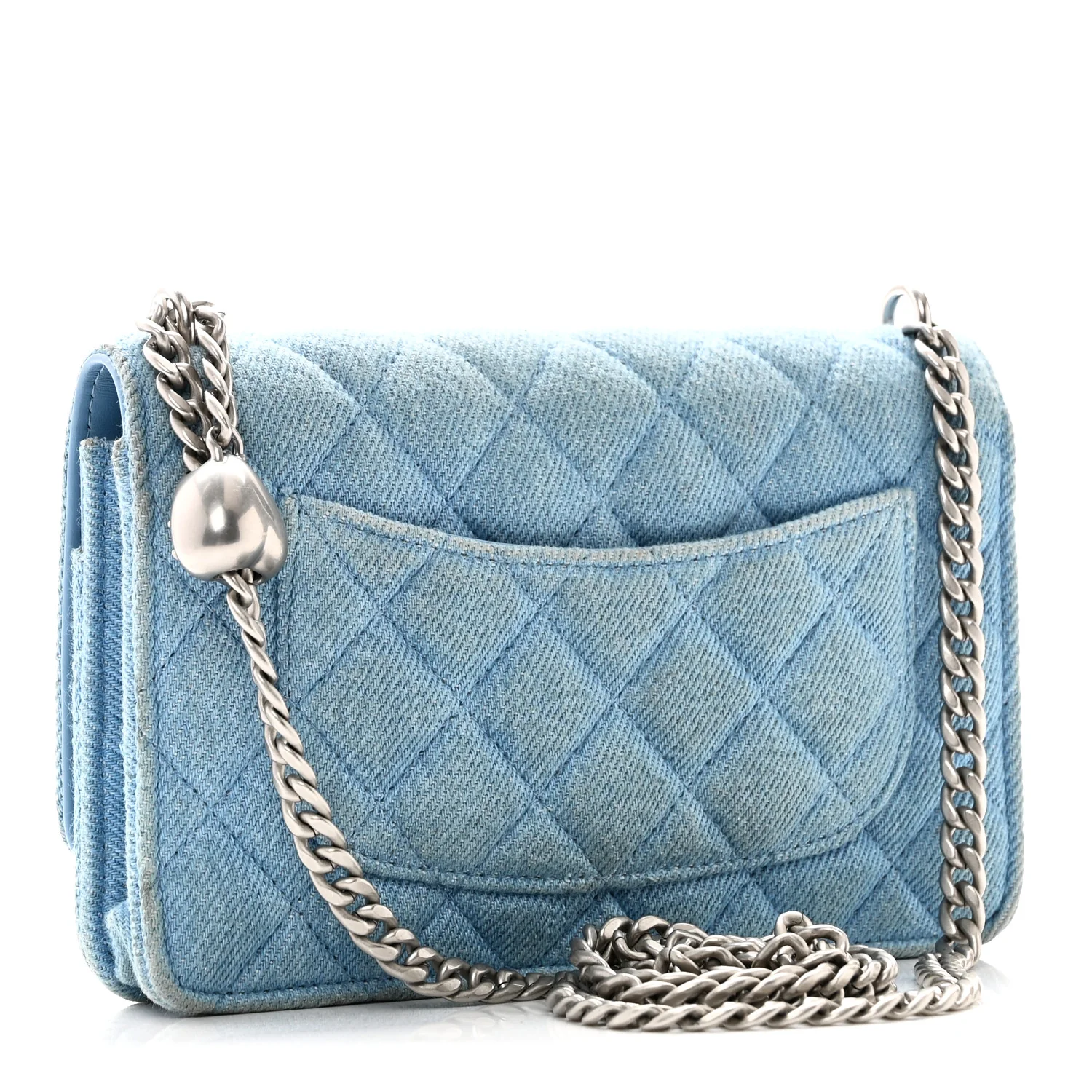 Denim Quilted Sweetheart Wallet On Chain WOC Blue - Image 3