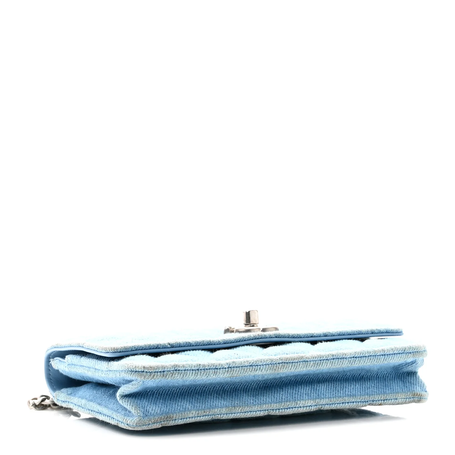 Denim Quilted Sweetheart Wallet On Chain WOC Blue - Image 4