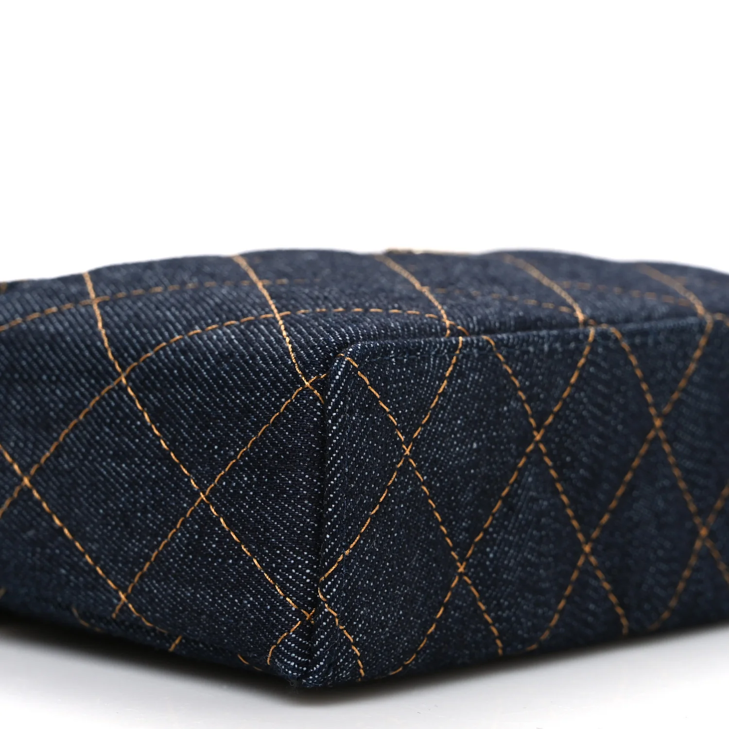 Denim Quilted Top Handle Slim Vanity Case With Chain Dark Blue Orange - Image 9
