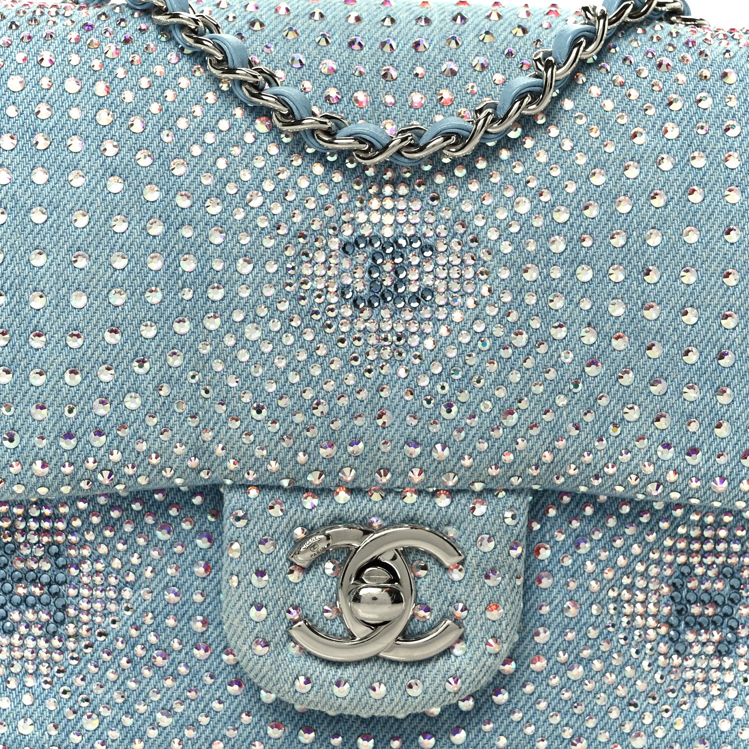 Denim Strass Evening Flap Bag Blue - Image 9