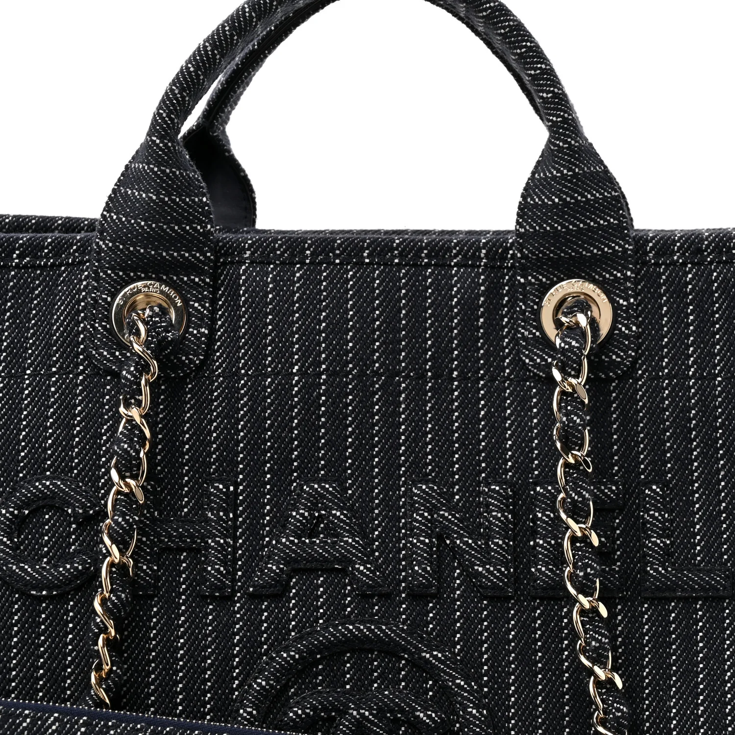Denim Striped Medium Deauville Tote Blue White - Image 17