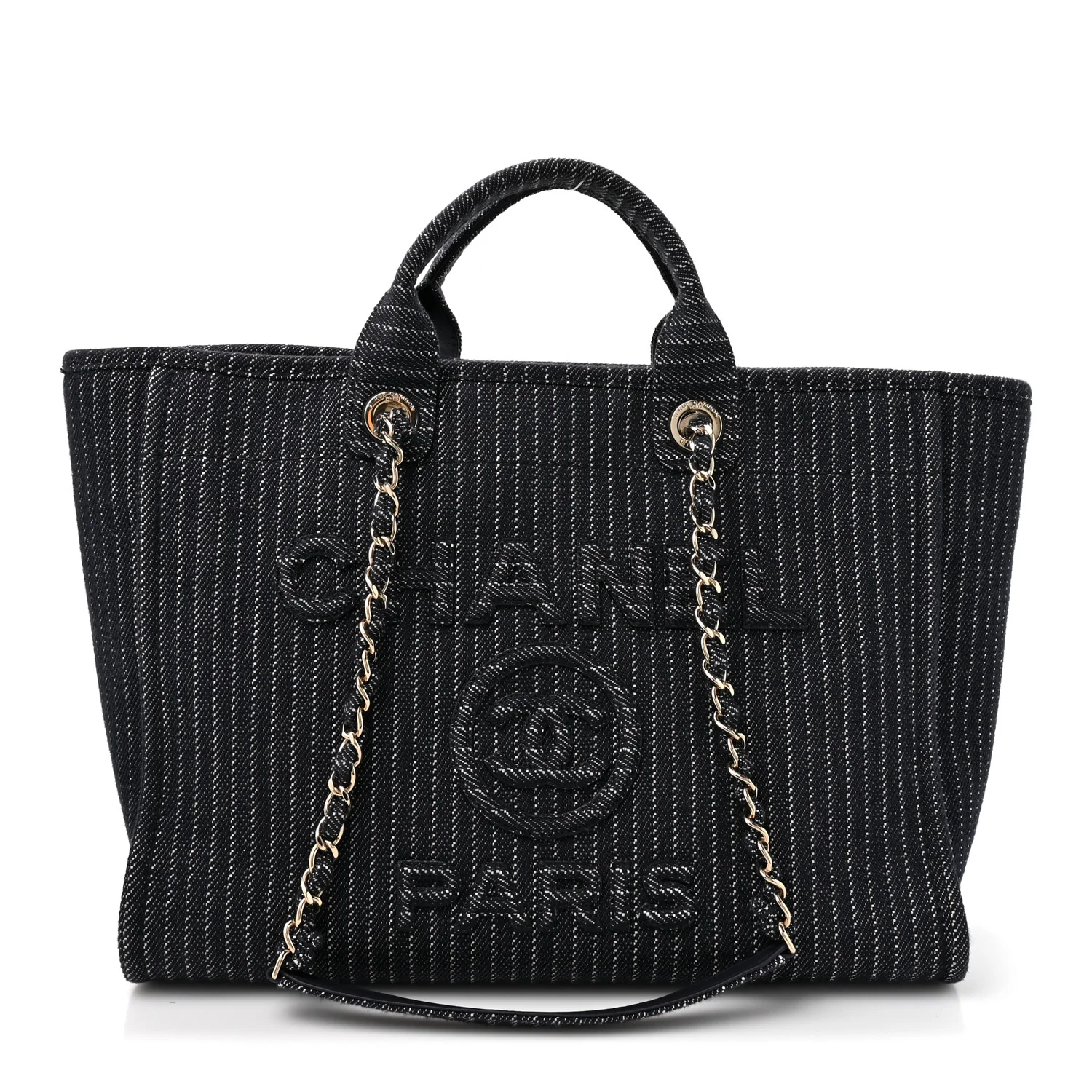 Denim Striped Medium Deauville Tote Blue White - Image 2