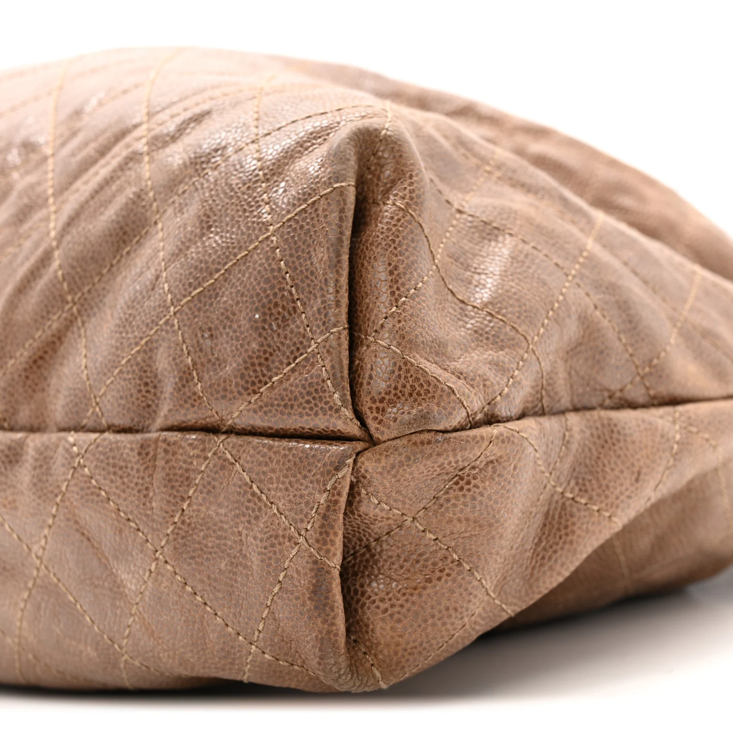 Distressed Glazed Caviar Quilted Large Elastic Tote Brown - Image 11