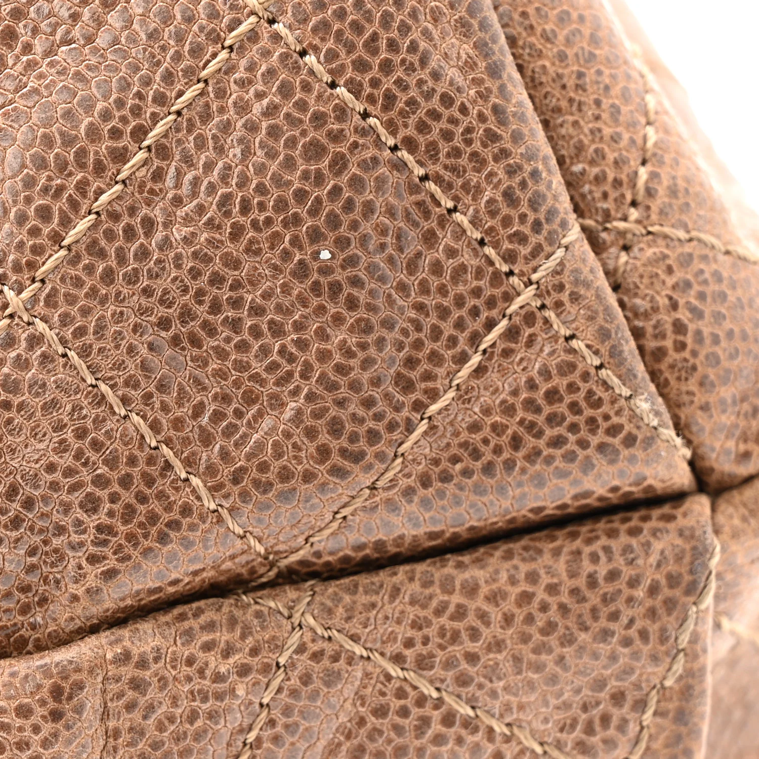 Distressed Glazed Caviar Quilted Large Elastic Tote Brown - Image 12