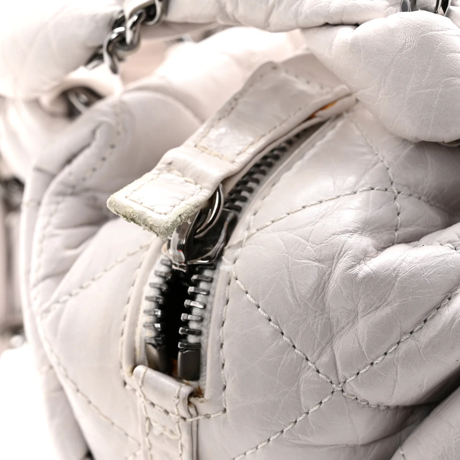 Distressed Lambskin Vintage Ligne Lady Braid Small Tote White - Image 11