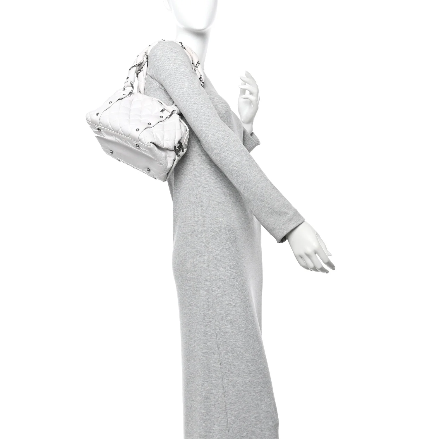 Distressed Lambskin Vintage Ligne Lady Braid Small Tote White - Image 2