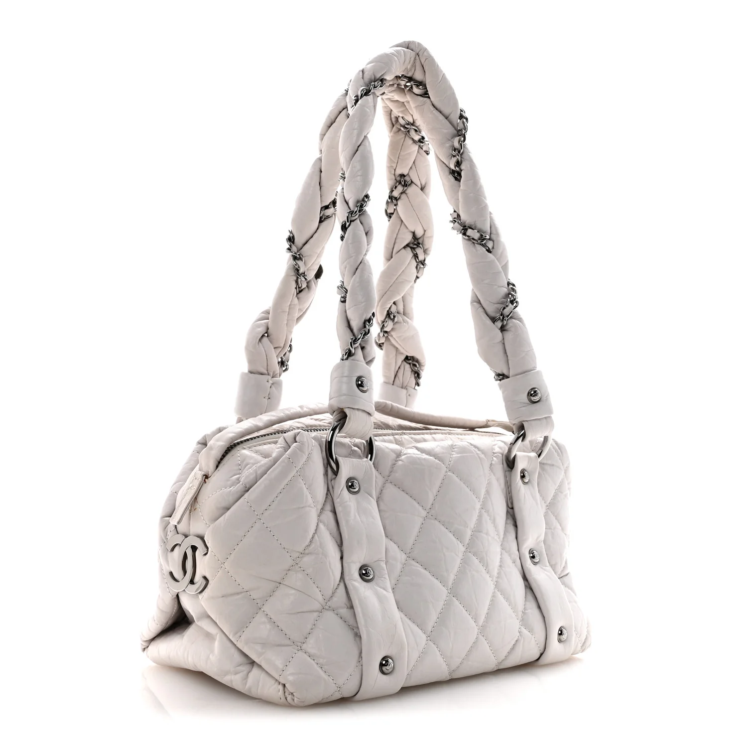 Distressed Lambskin Vintage Ligne Lady Braid Small Tote White - Image 3