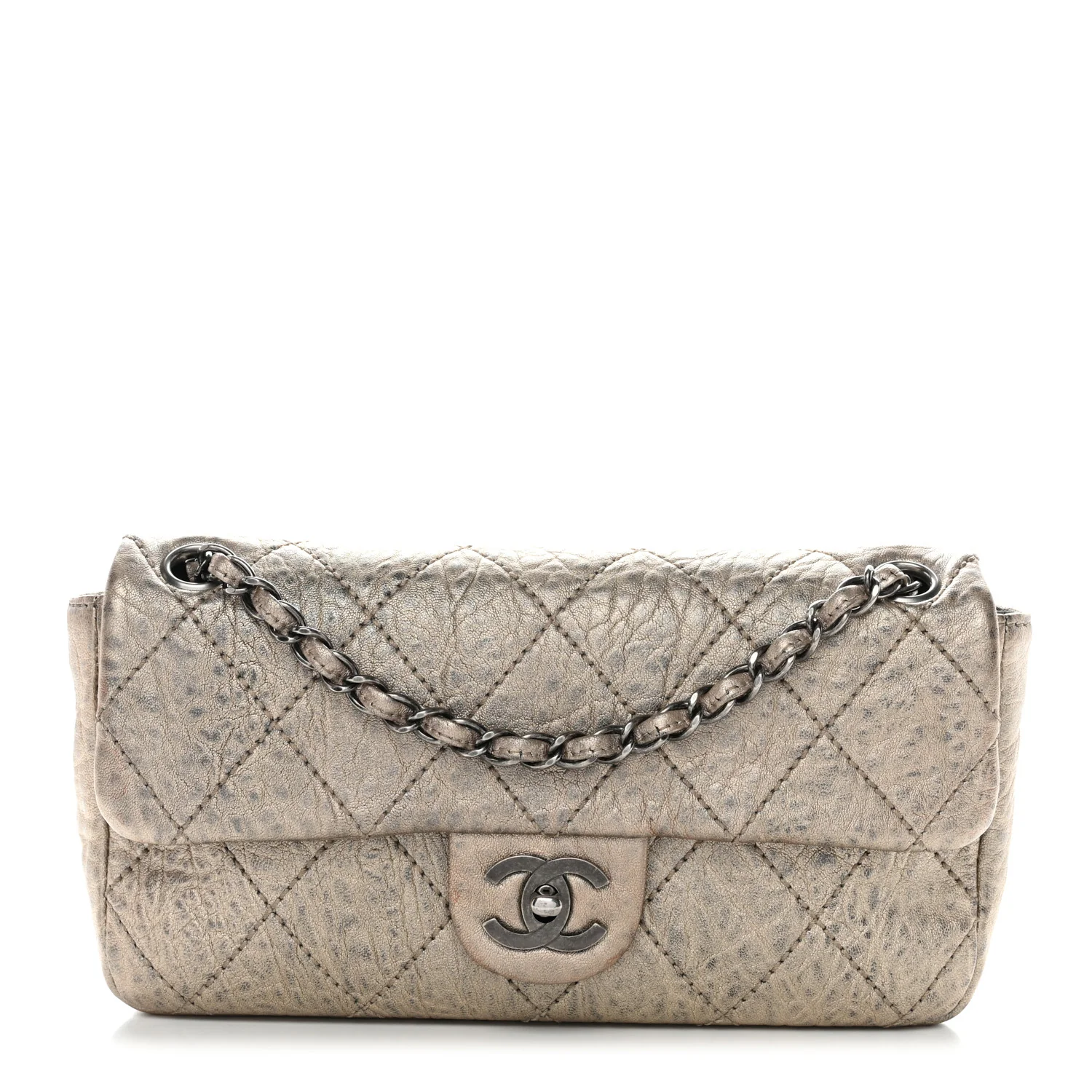 Distressed Metallic Lambskin Quilted Le Marais Ligne Flap Gold