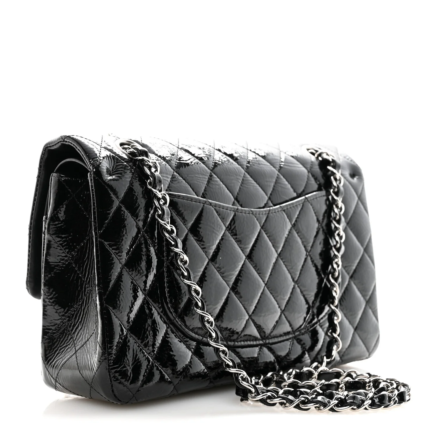 Distressed Patent Quilted Medium Double Flap Black - Image 3