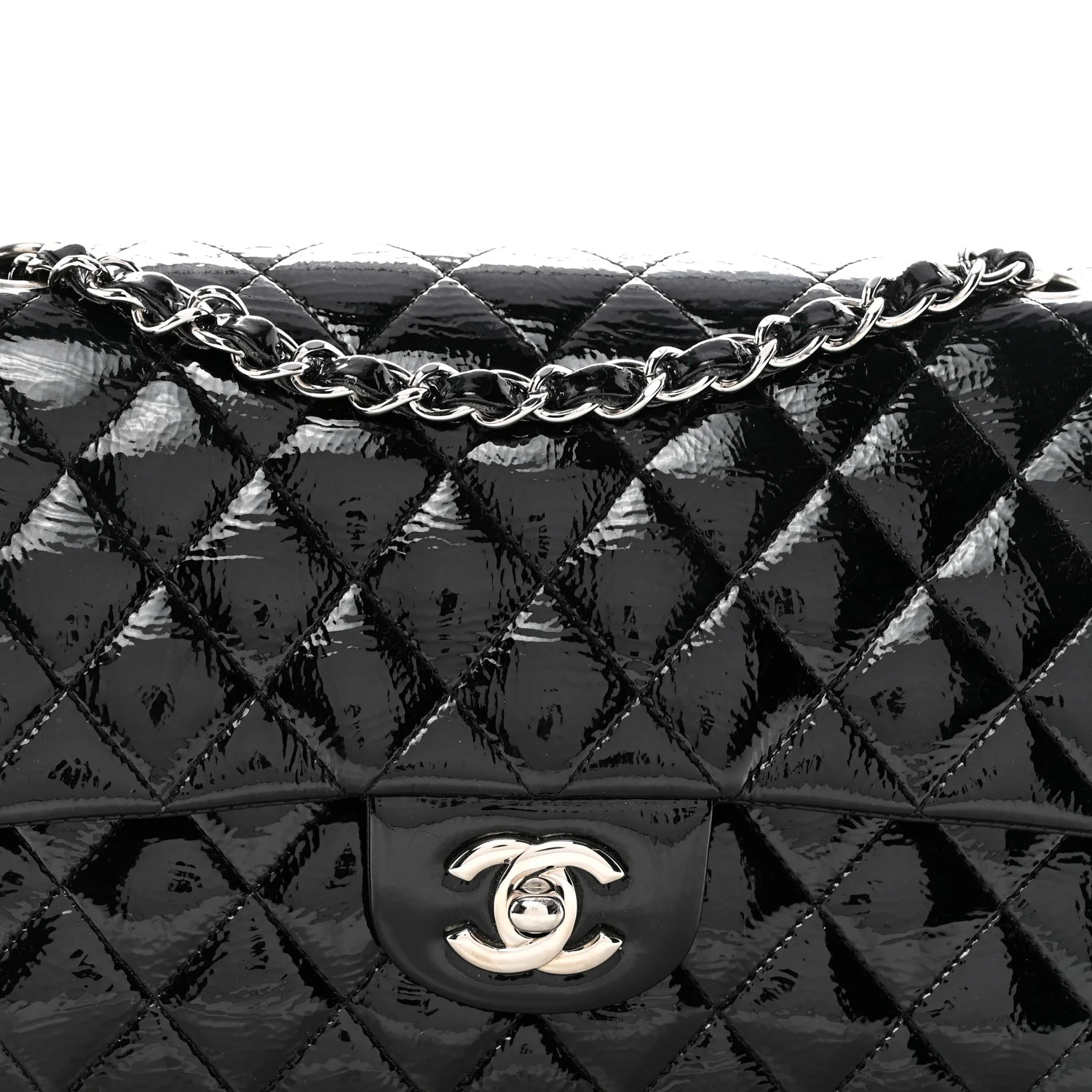 Distressed Patent Quilted Medium Double Flap Black - Image 8