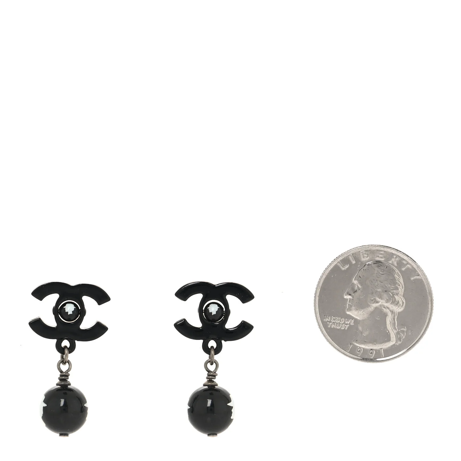 Enamel Bead CC Coco Drop Earrings Black - Image 5