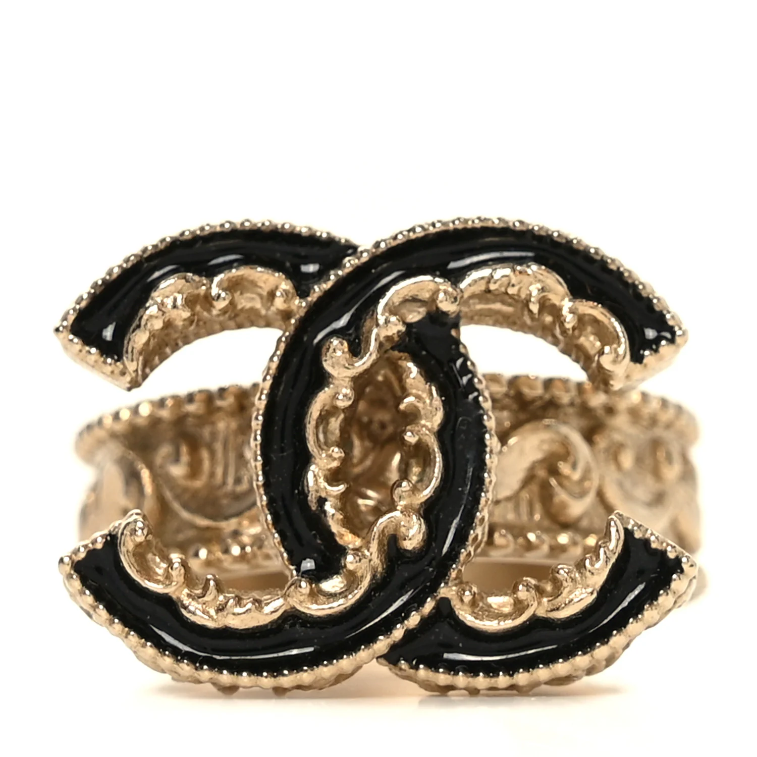 Enamel CC Baroque Ring 52 6 Black Gold