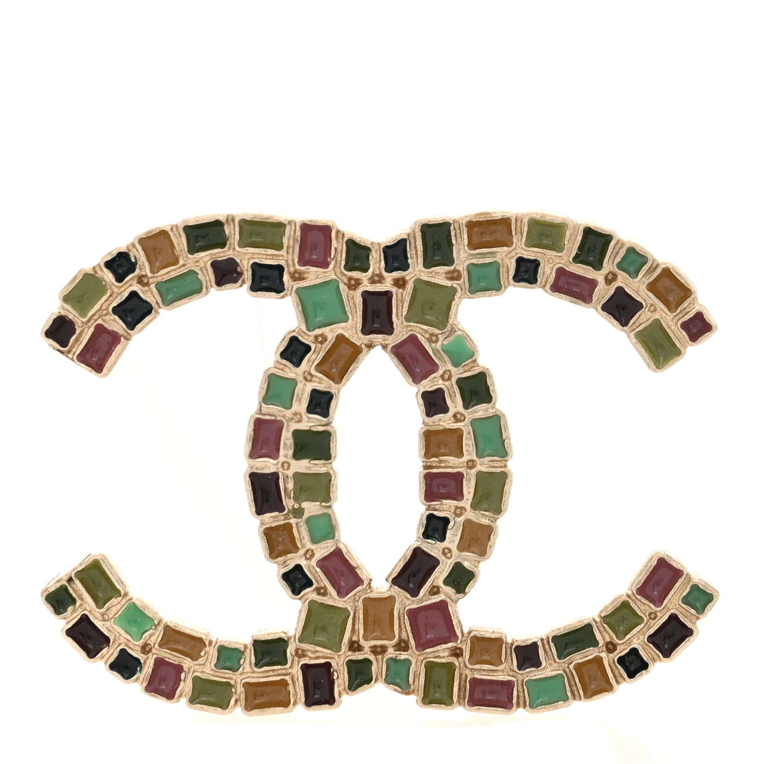 Enamel CC Brooch Gold Multicolor