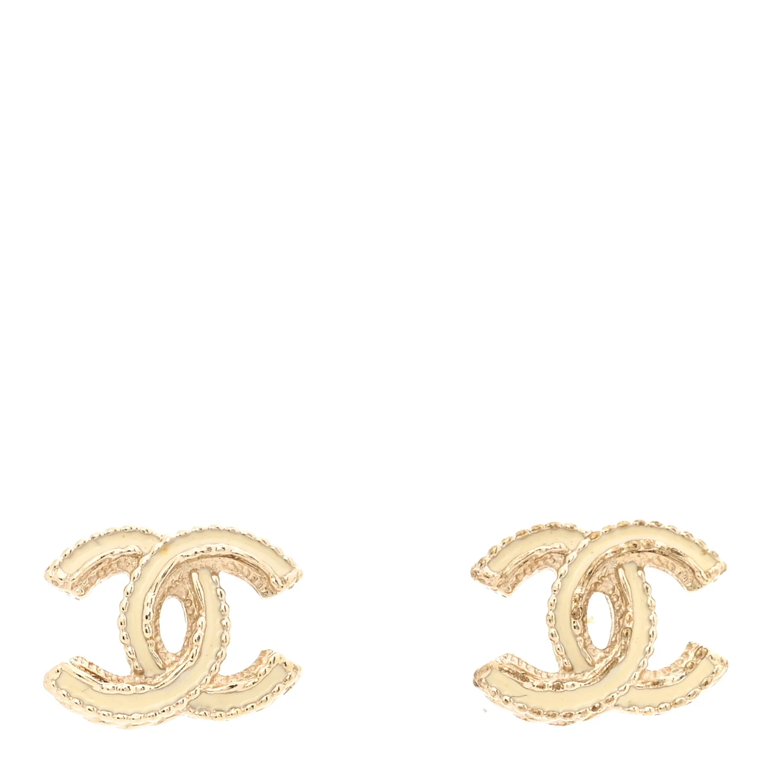 Enamel CC Earrings Gold White