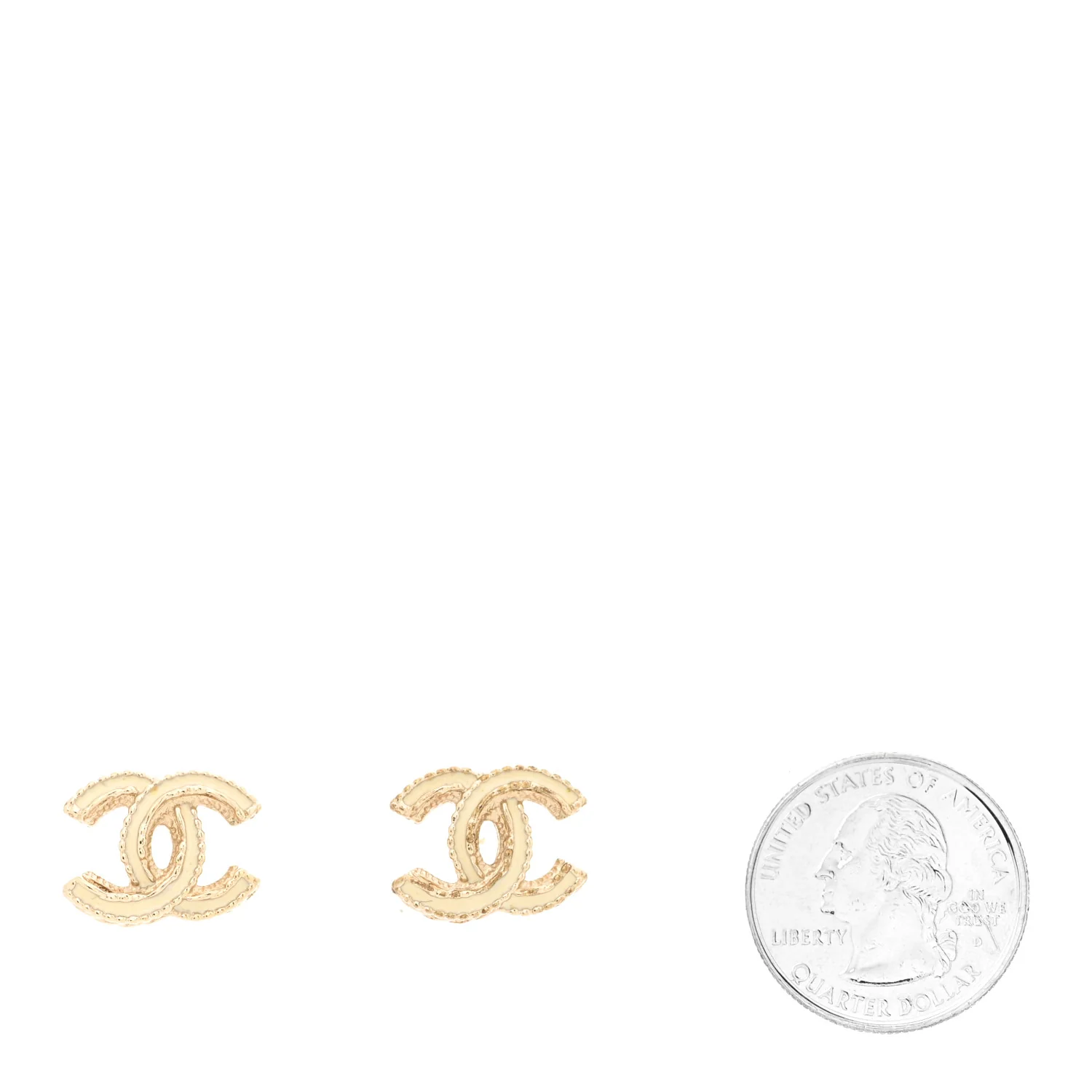 Enamel CC Earrings Gold White - Image 2