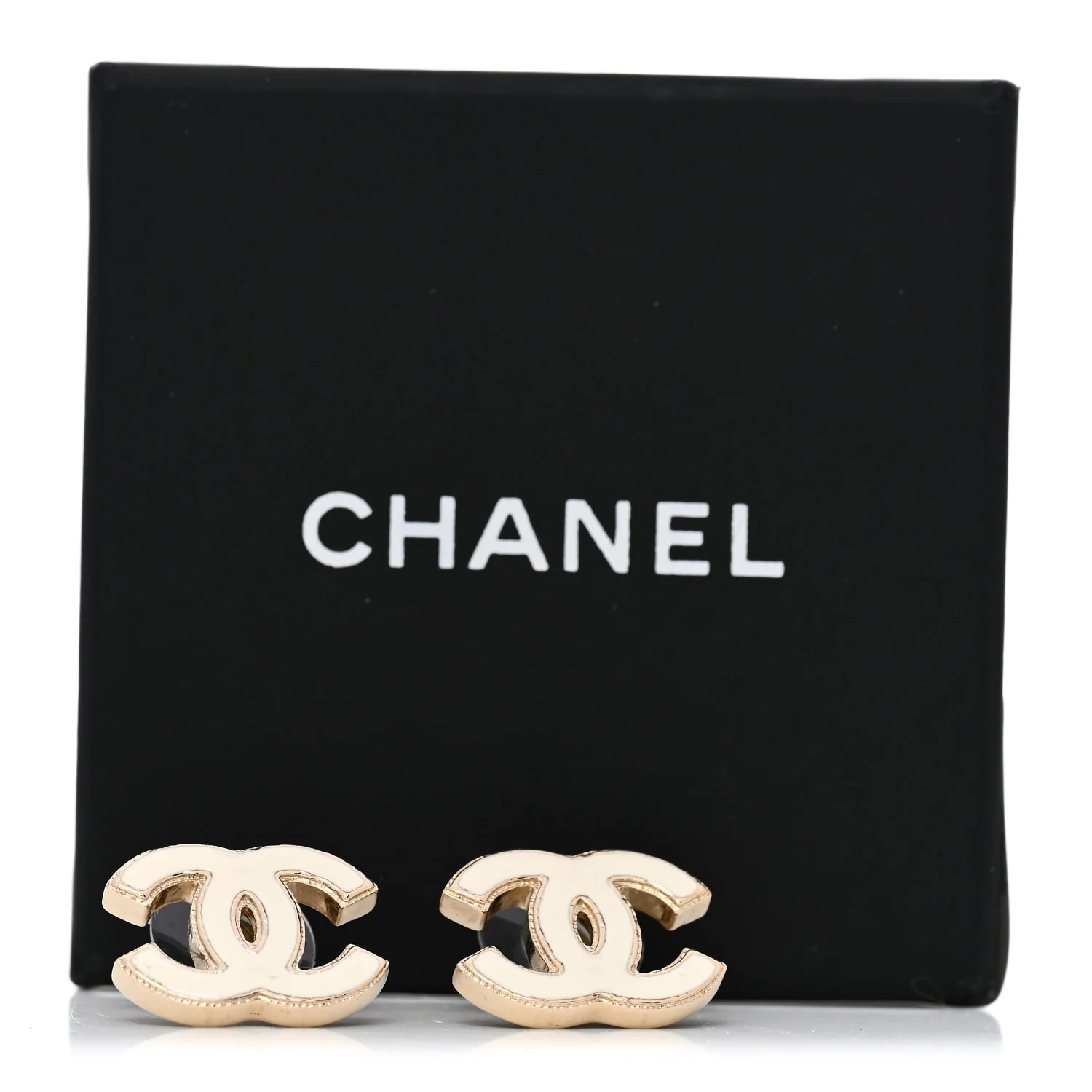 Enamel CC Earrings Gold White - Image 5
