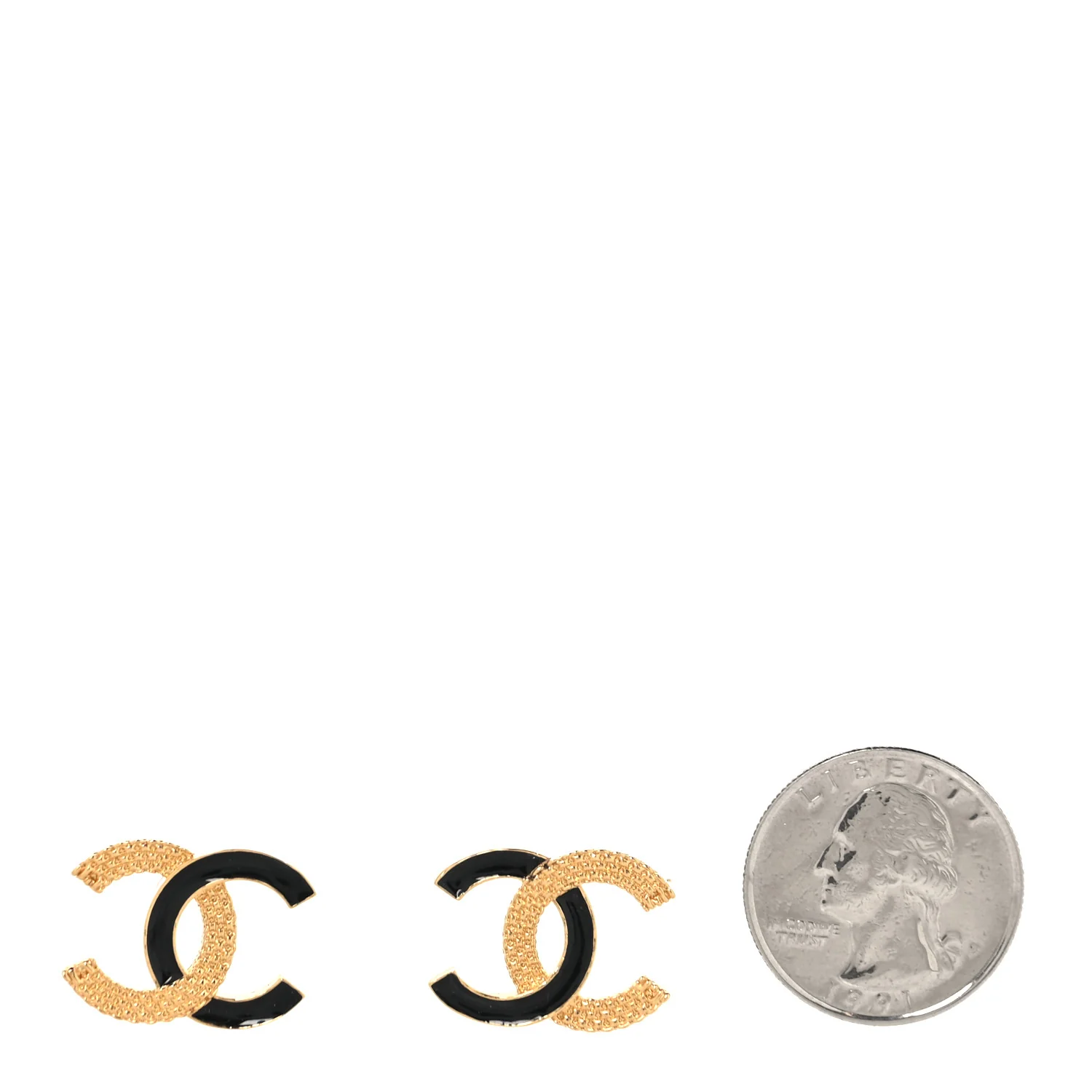 Enamel CC Textured Earrings Black Gold - Image 2