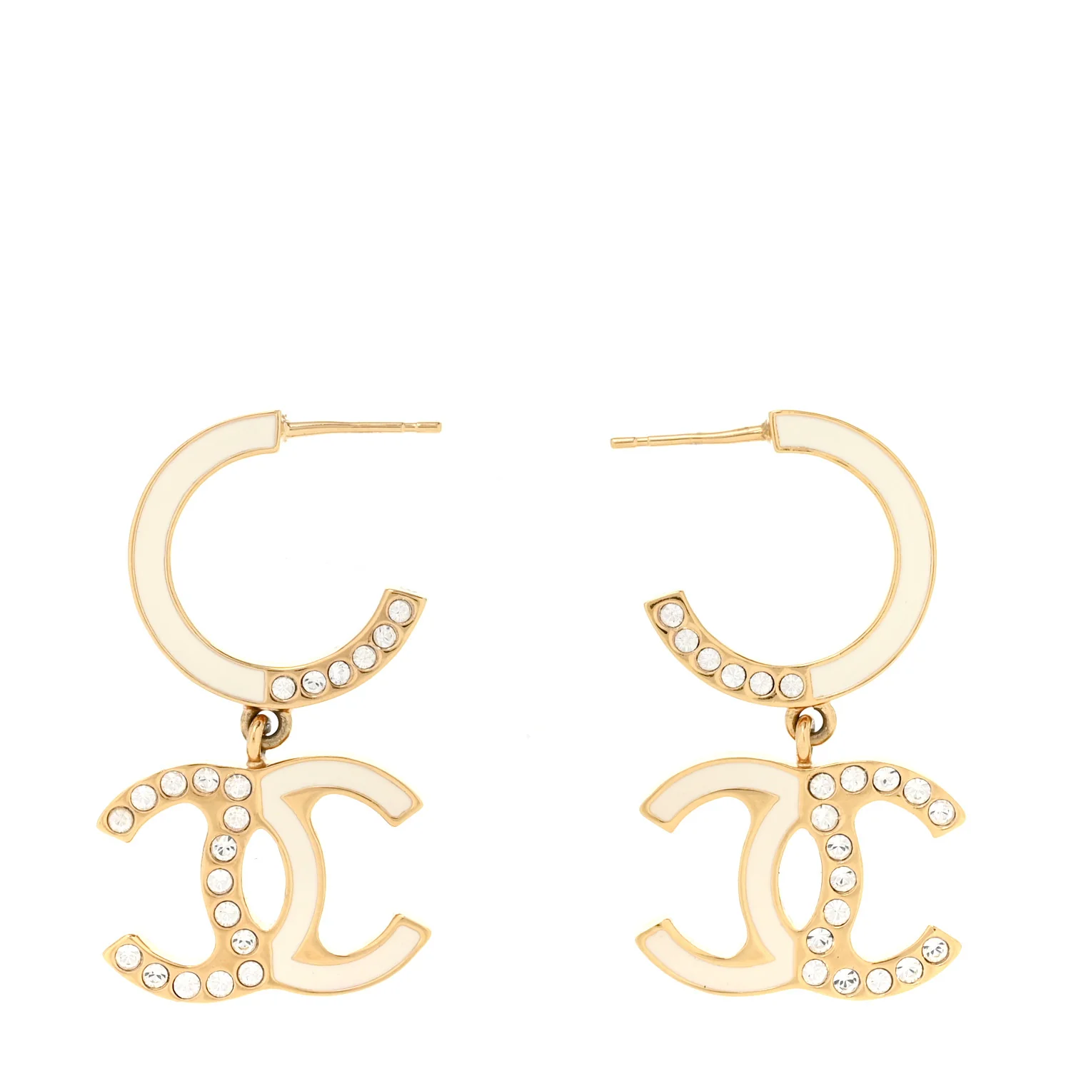 Enamel Crystal CC Drop Earrings Black Gold