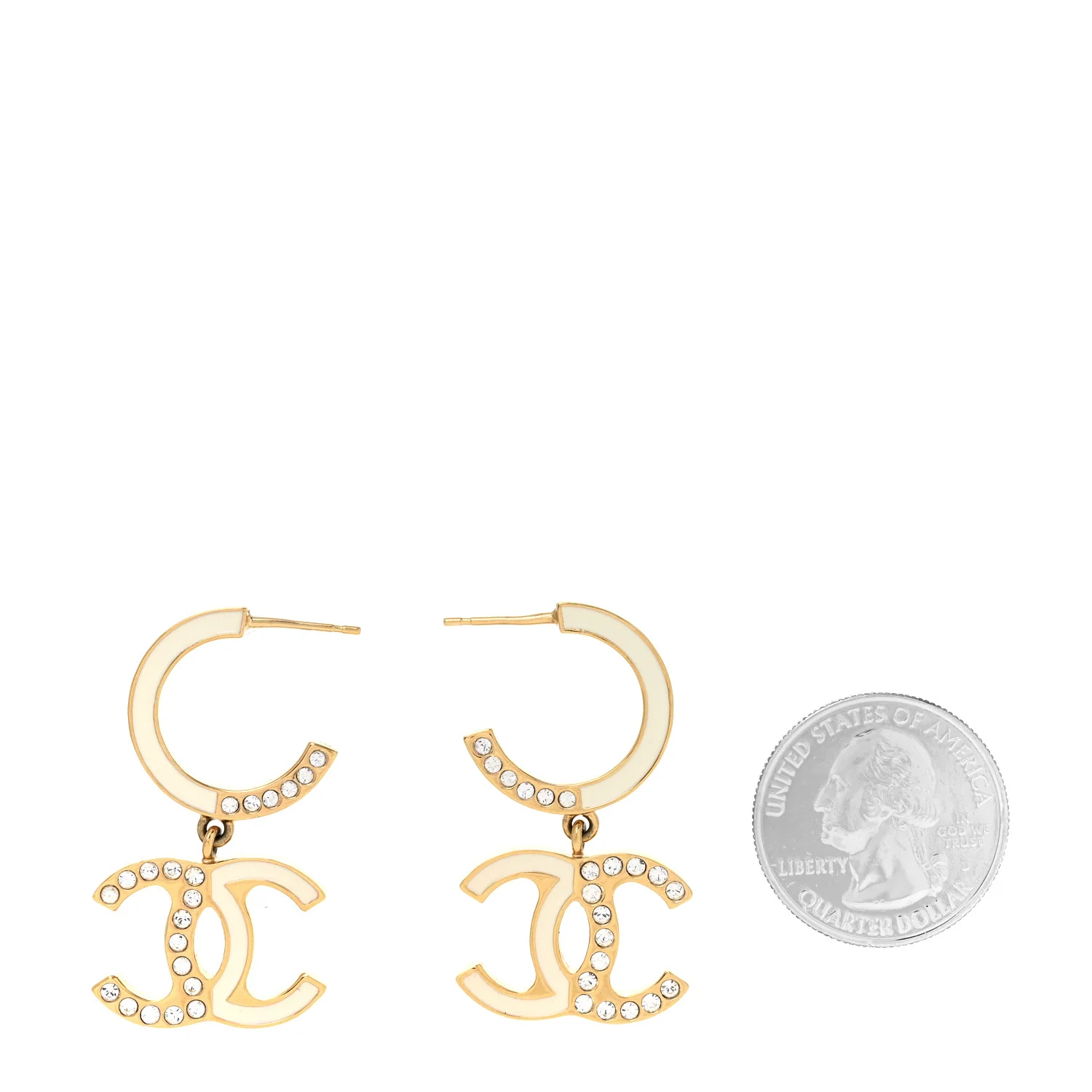 Enamel Crystal CC Drop Earrings Black Gold - Image 2