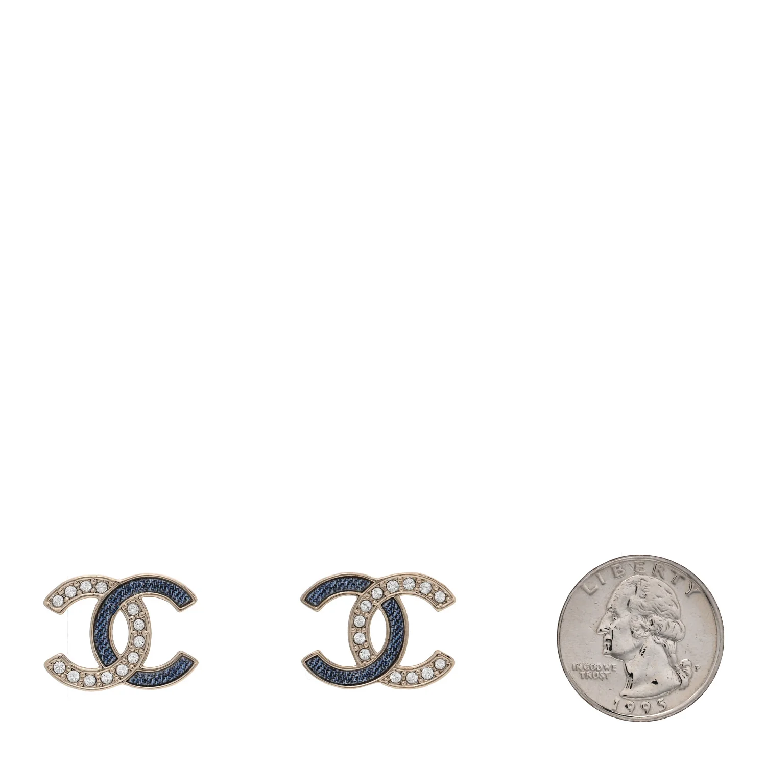 Enamel Crystal CC Earrings Denim Blue - Image 2