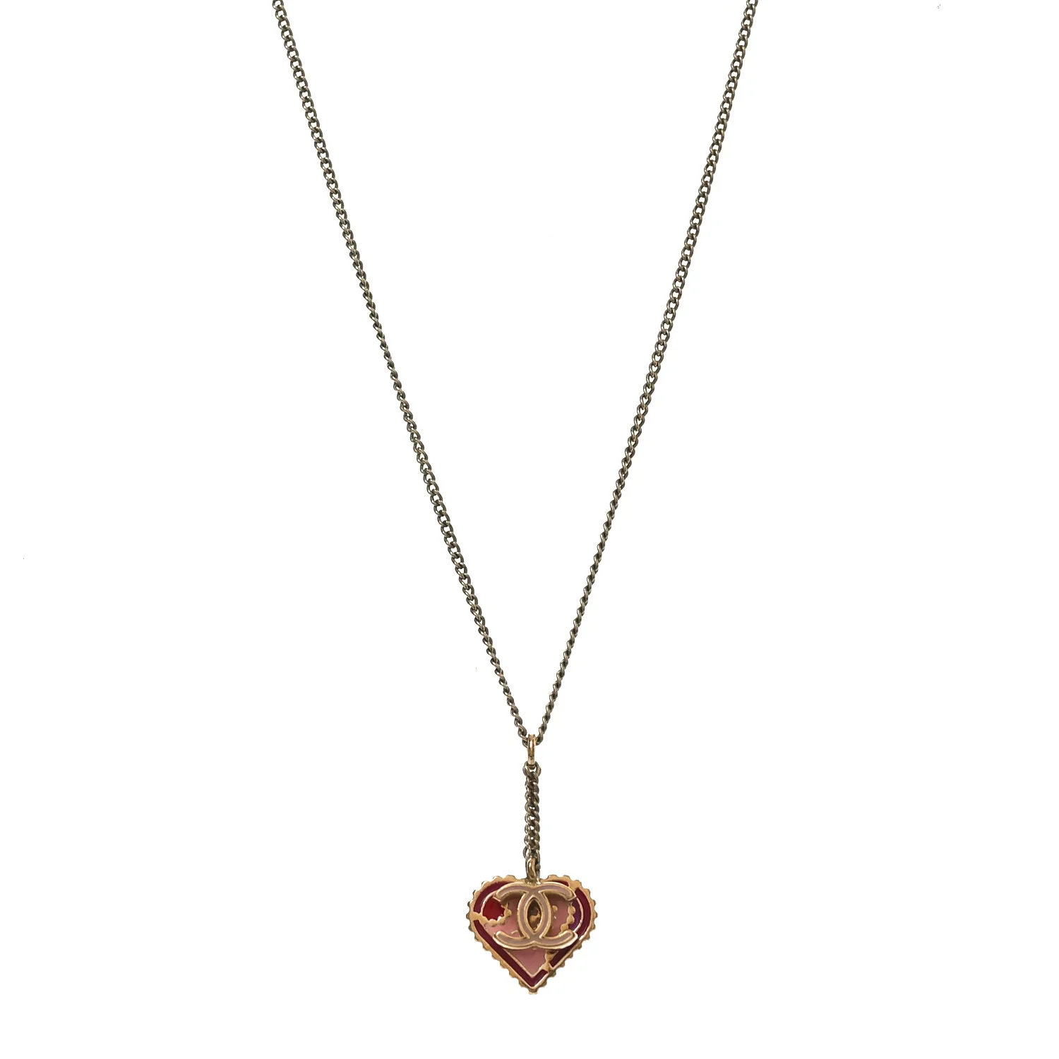 Enamel Heart CC Charm Necklace Gold