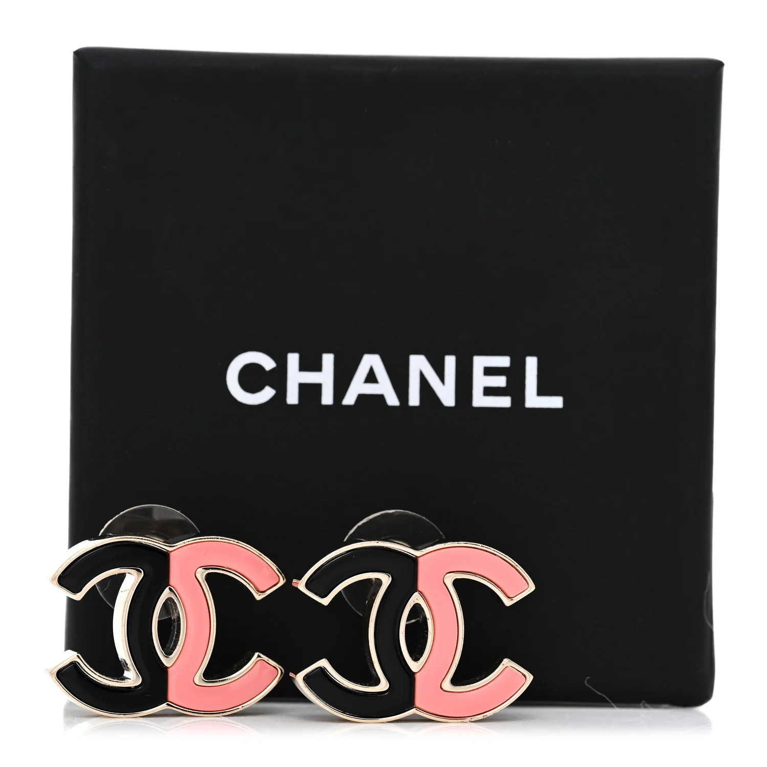 Enamel Large CC Earrings Black Pink - Image 5