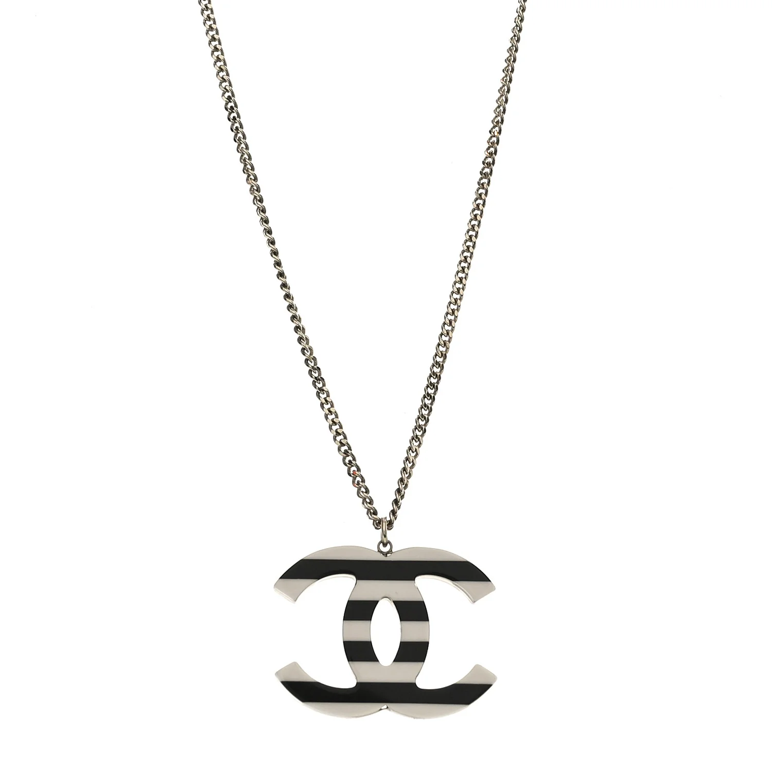 Enamel Pearl CC Charms Pendant Necklace Black White Gold