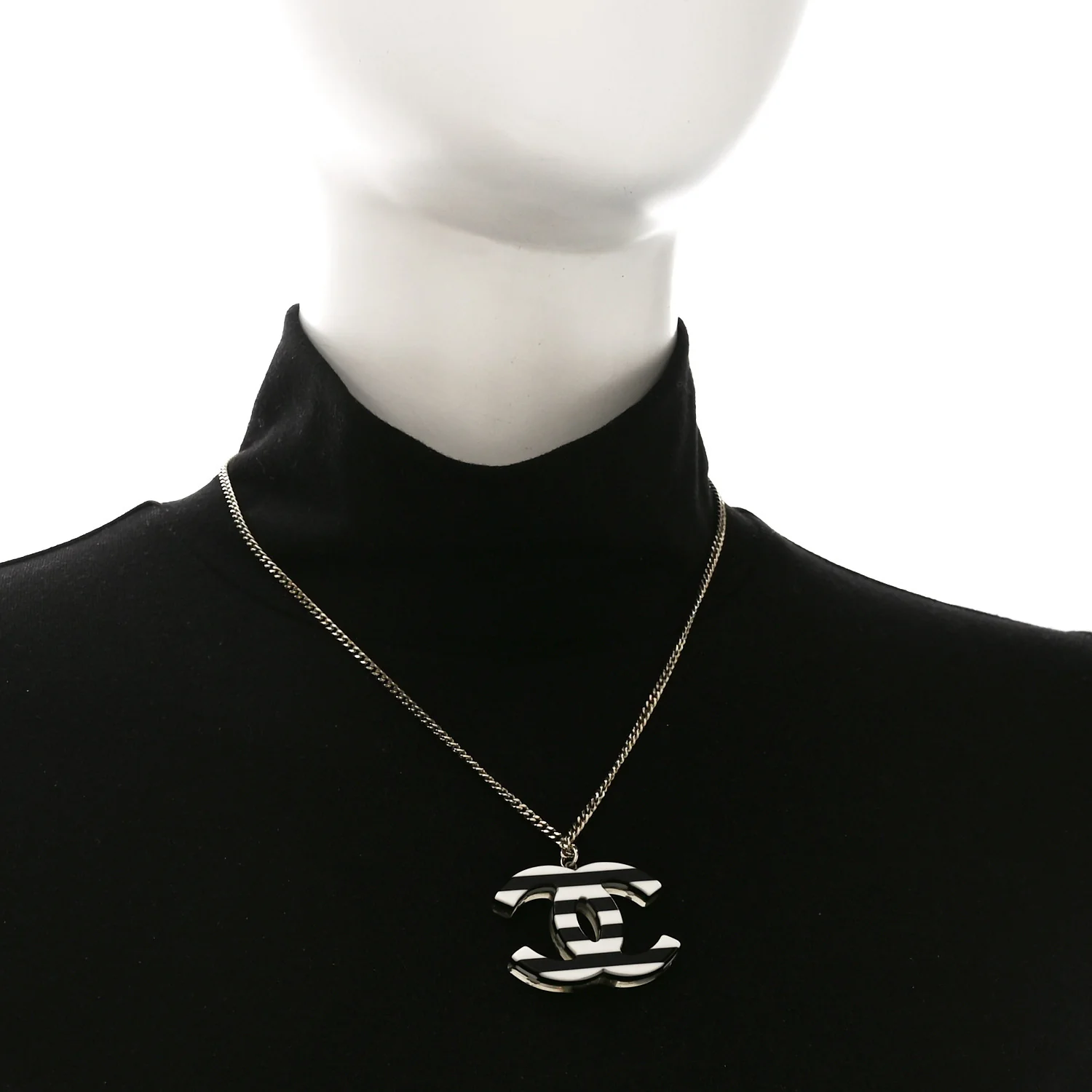 Enamel Pearl CC Charms Pendant Necklace Black White Gold - Image 2