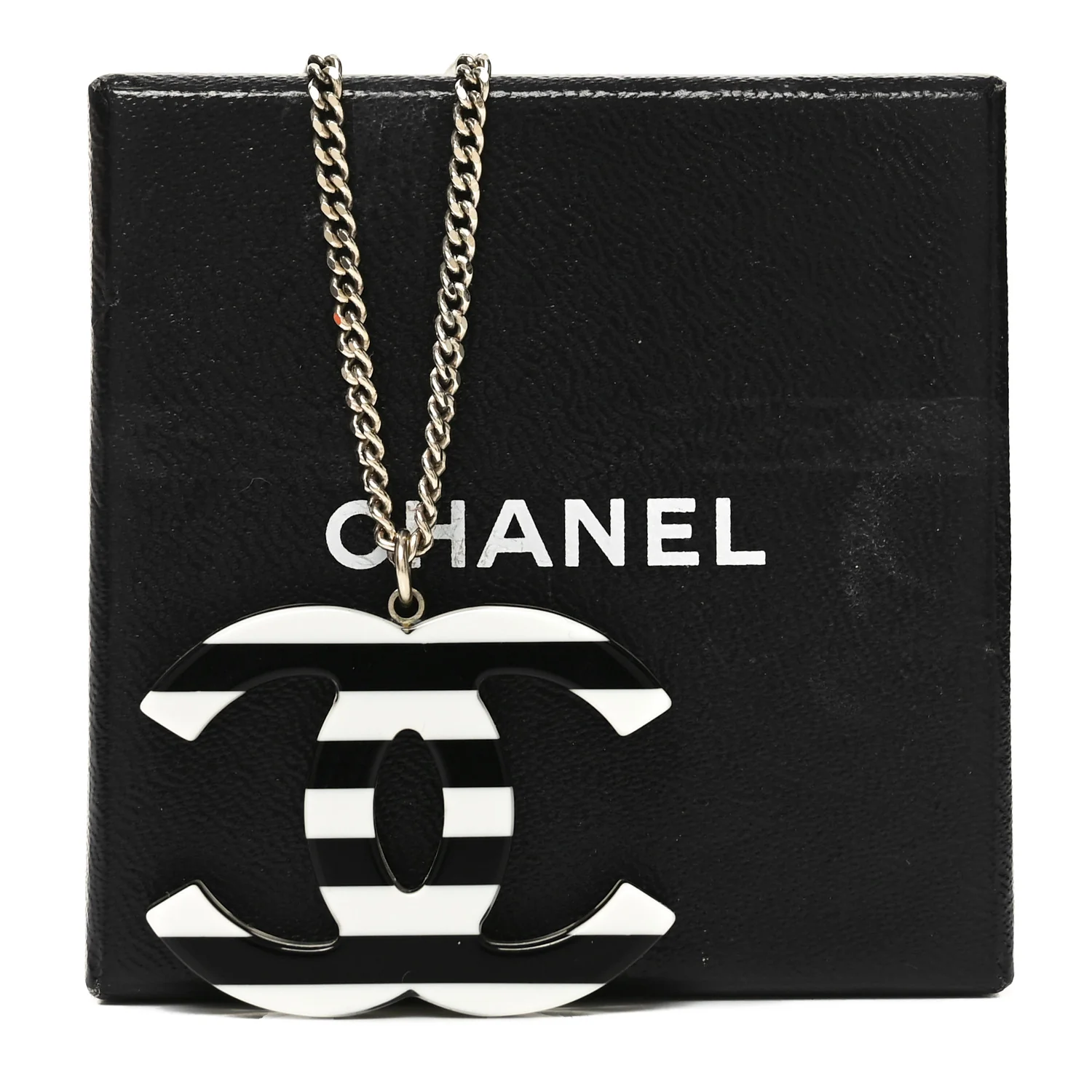 Enamel Pearl CC Charms Pendant Necklace Black White Gold - Image 5