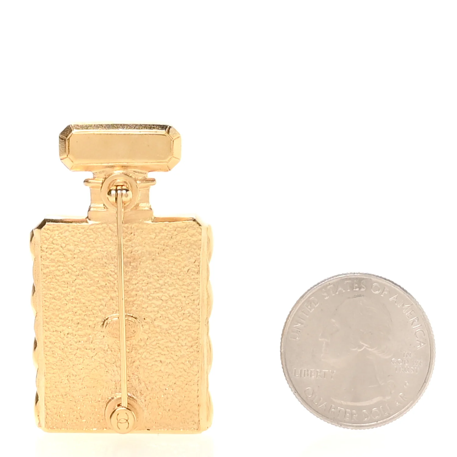 Enamel Pearl Quilted Perfume Bottle CC Brooch Gold - Image 2