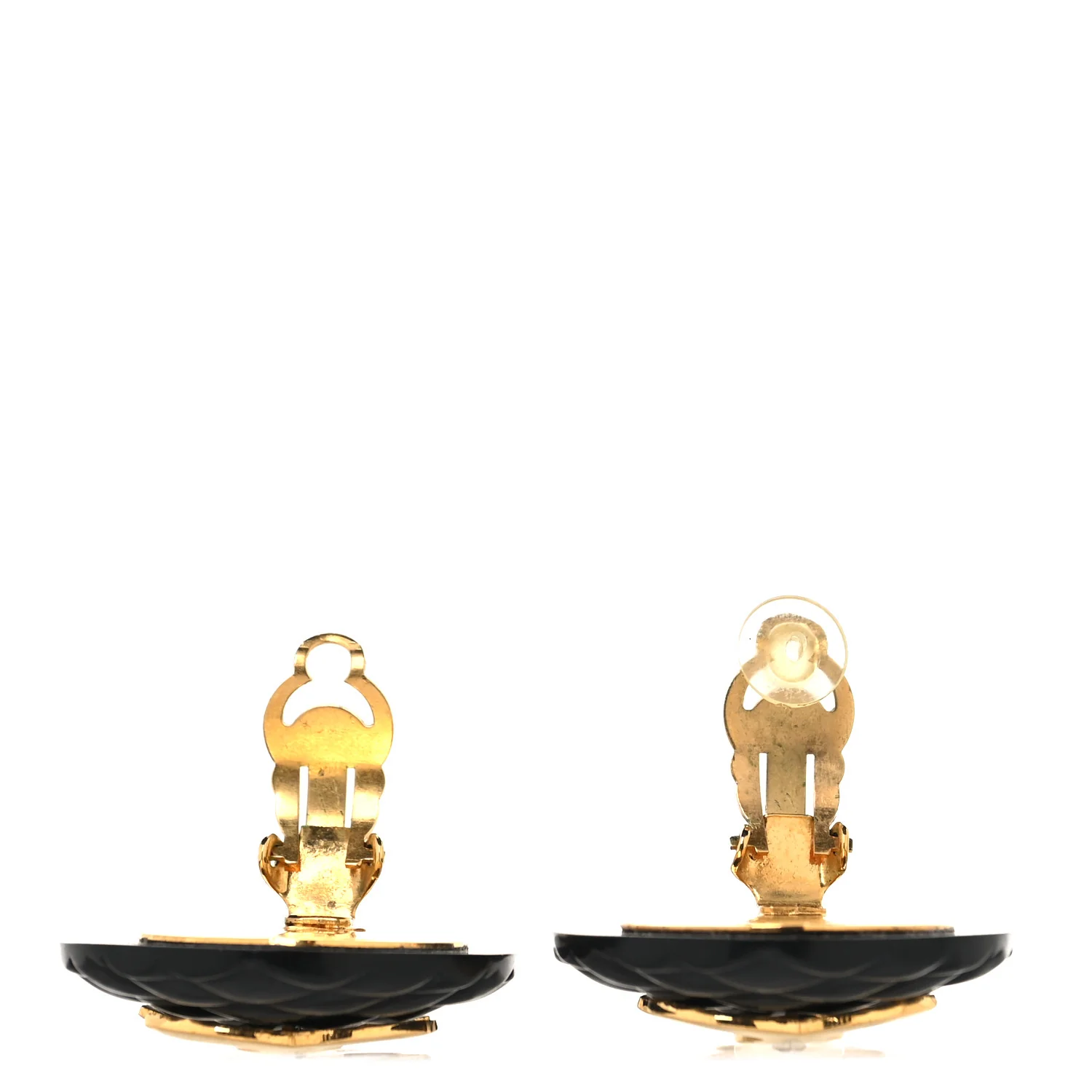 Enamel Quilted CC Clip On Earrings Black Gold - Image 4